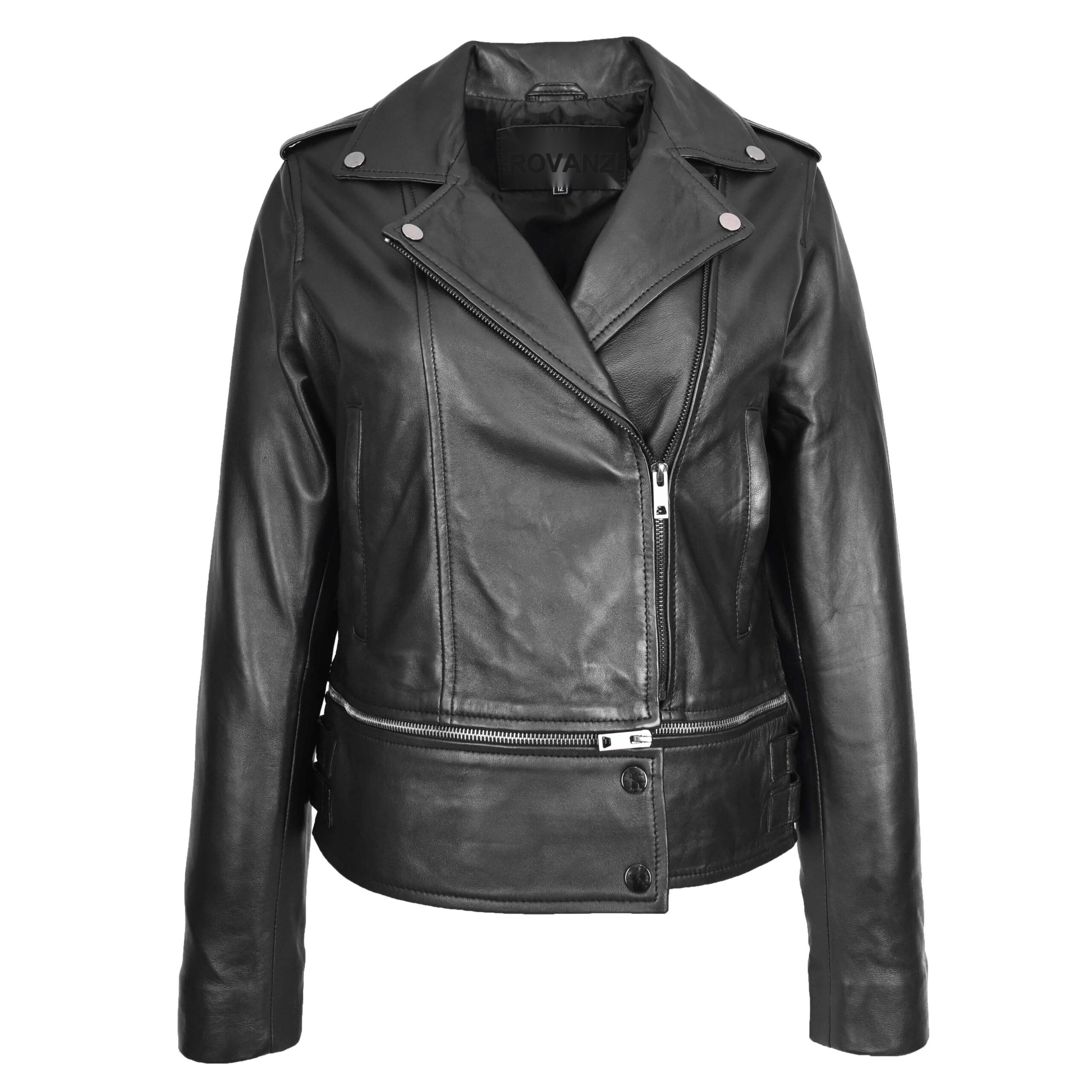 BUNERI Veste Biker en Cuir Noir 2-en-1 Courte pour Femme