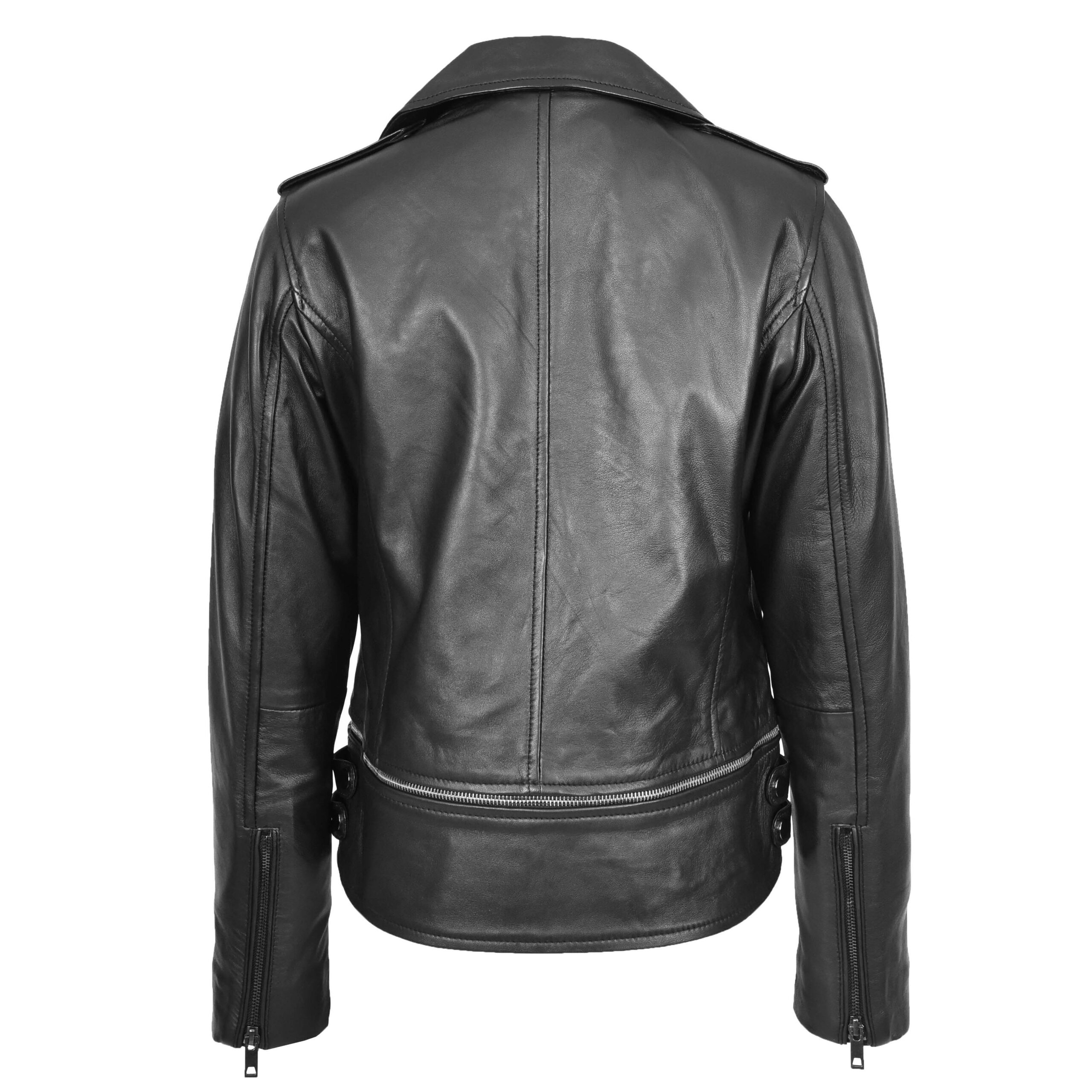 BUNERI Veste Biker en Cuir Noir 2-en-1 Courte pour Femme – Image 2