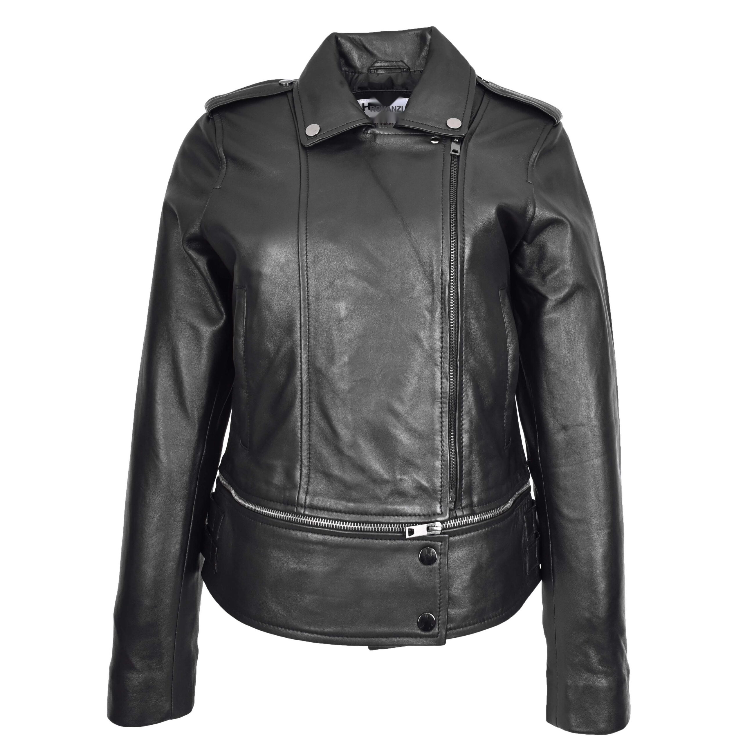 BUNERI Veste Biker en Cuir Noir 2-en-1 Courte pour Femme – Image 3