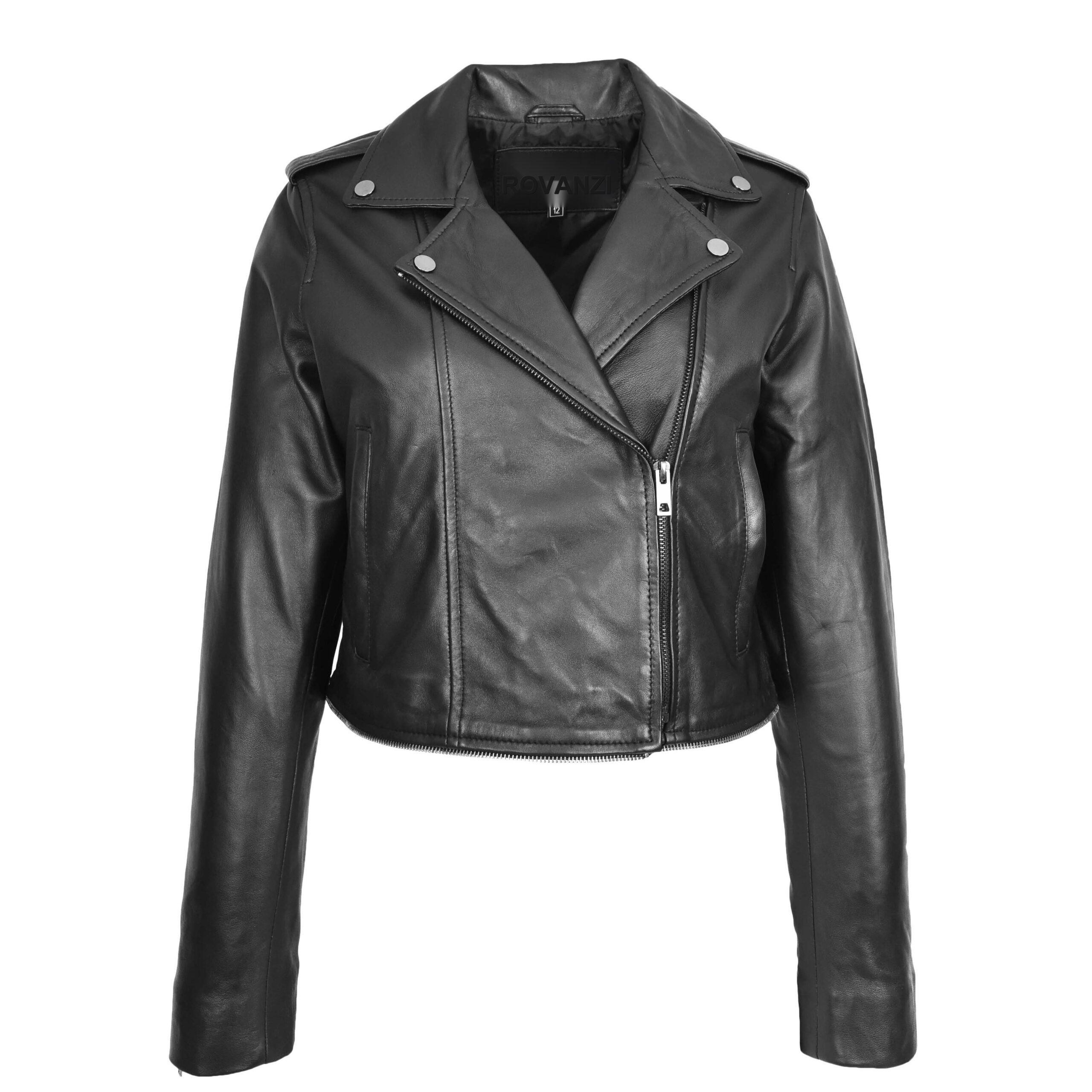 BUNERI Veste Biker en Cuir Noir 2-en-1 Courte pour Femme – Image 4