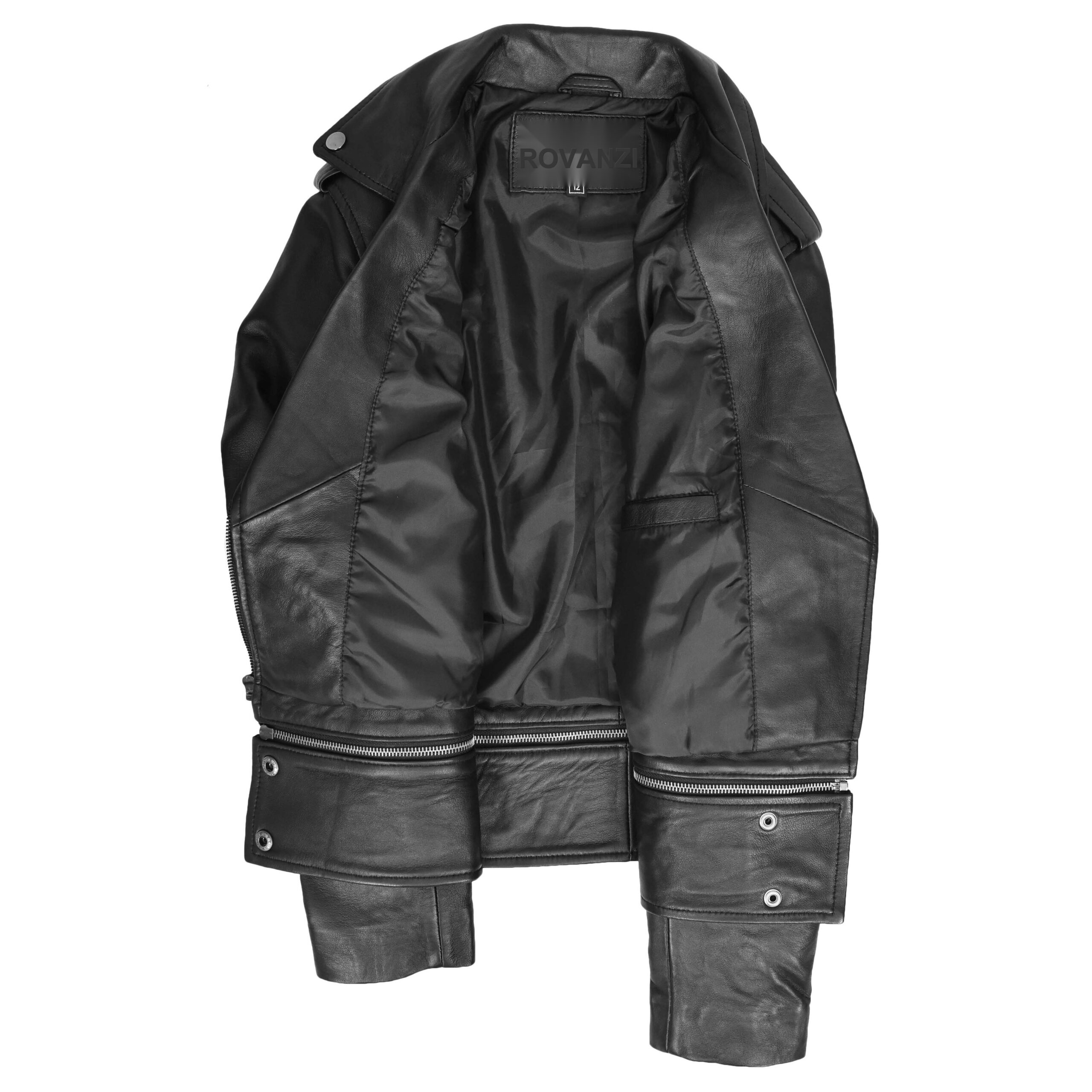 BUNERI Veste Biker en Cuir Noir 2-en-1 Courte pour Femme – Image 6
