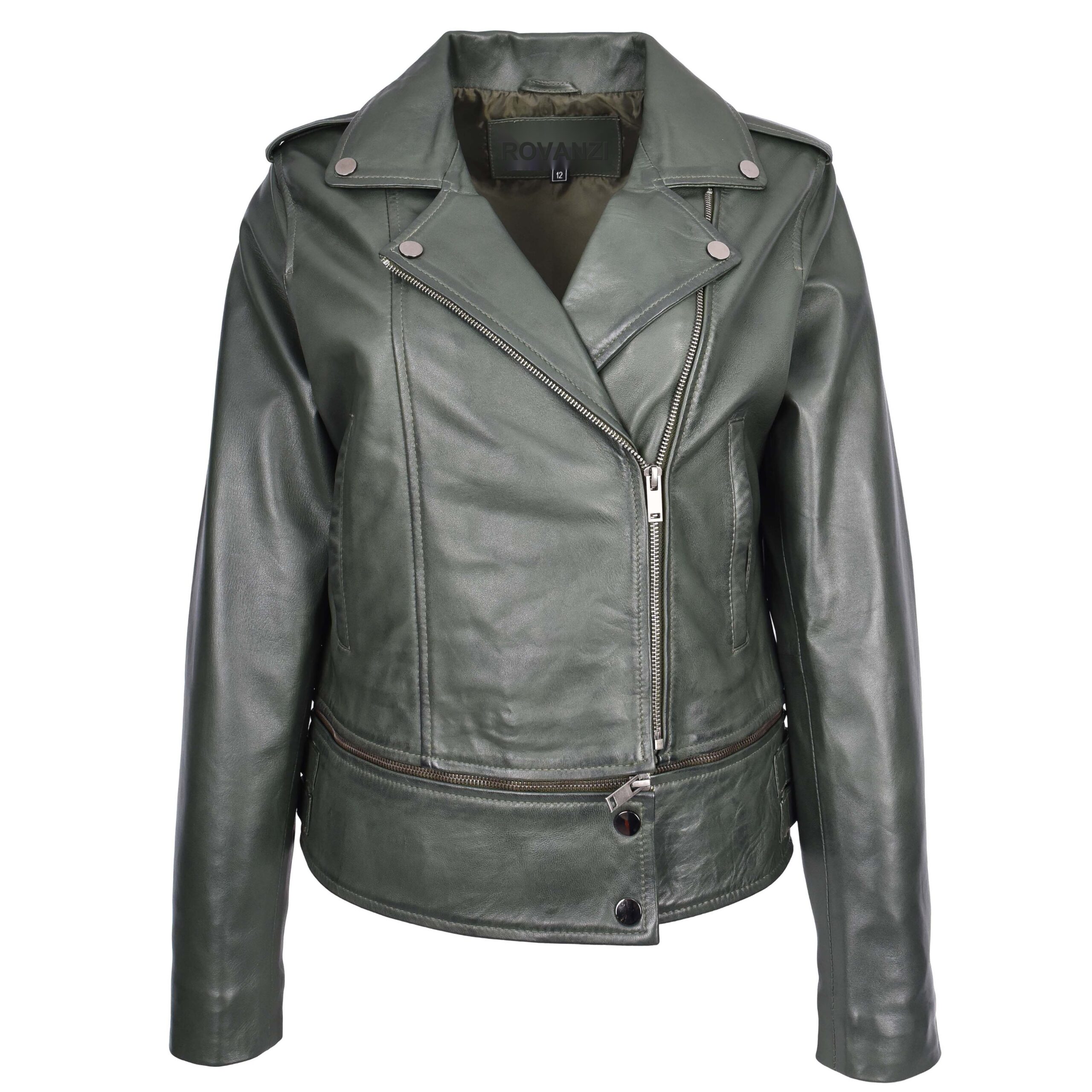 BUNERI Biker Cuir Bianca Vert 2-en-1 Style Cropped