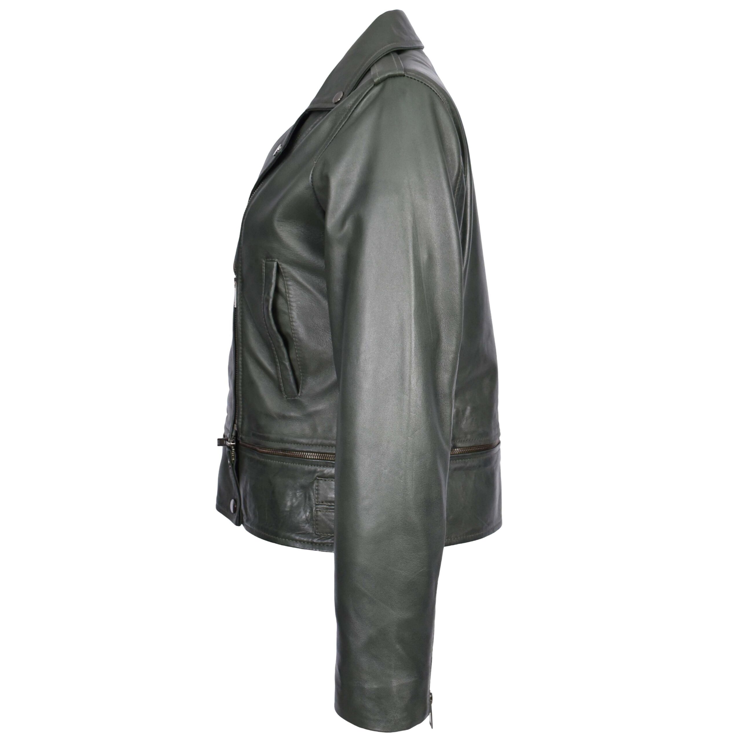 BUNERI Biker Cuir Bianca Vert 2-en-1 Style Cropped – Image 3