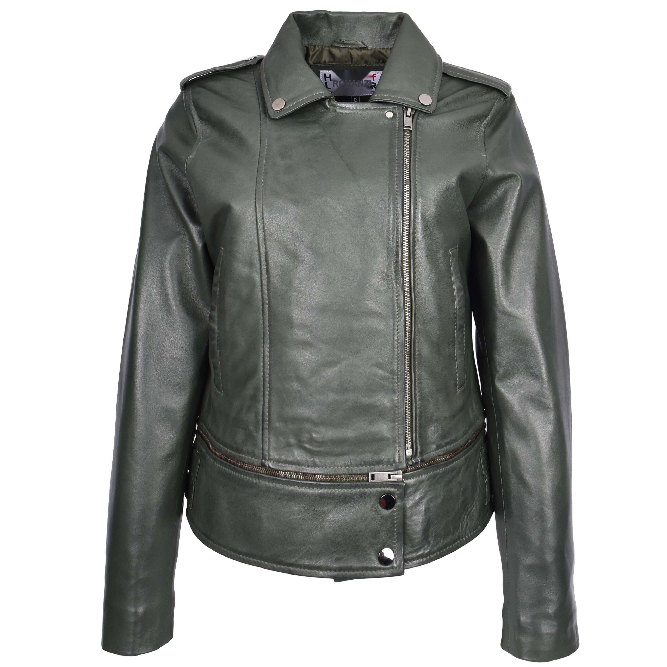 BUNERI Biker Cuir Bianca Vert 2-en-1 Style Cropped – Image 4