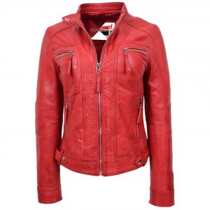 BUNERI Biker Cuir Casual Annie Rouge