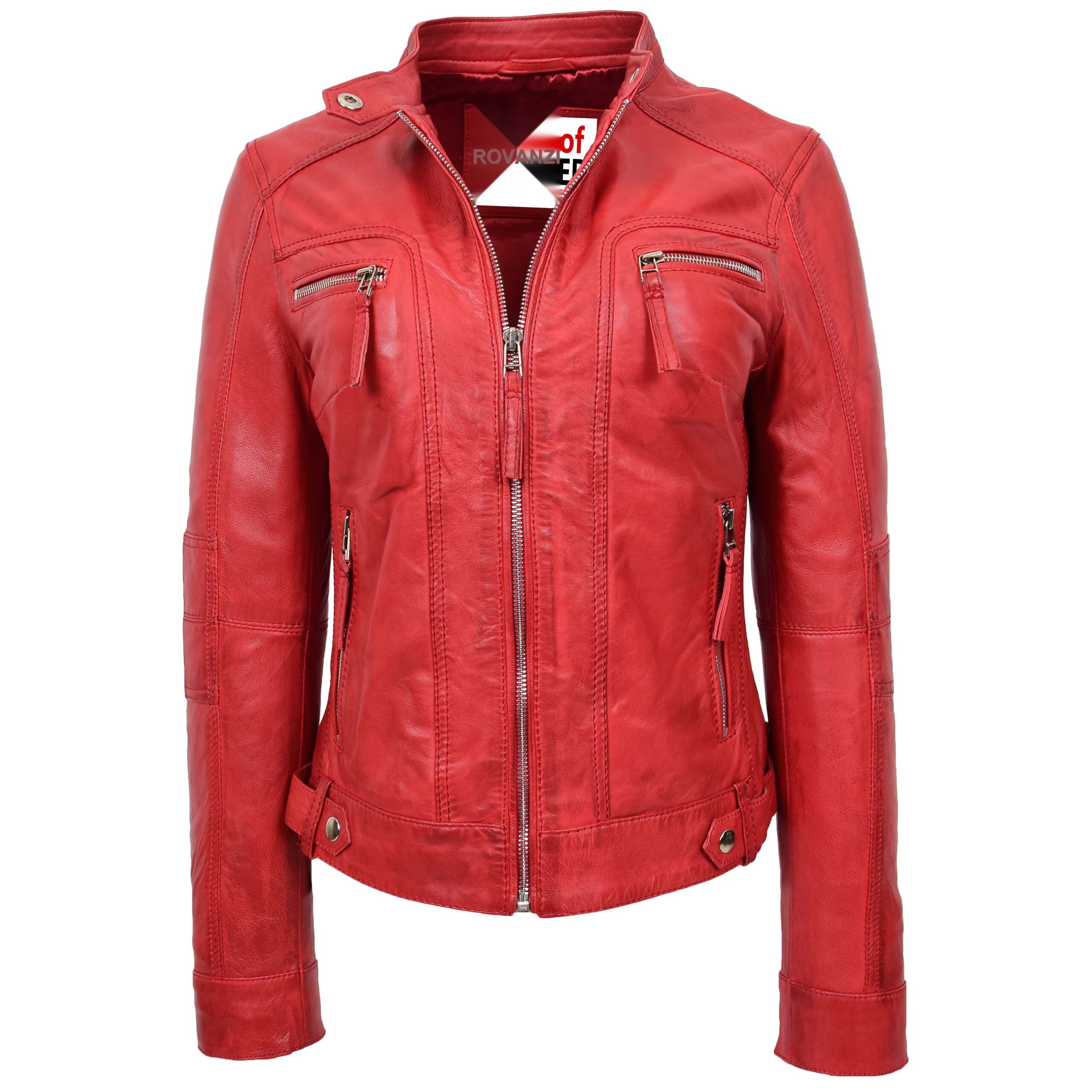 BUNERI Biker Cuir Casual Annie Rouge