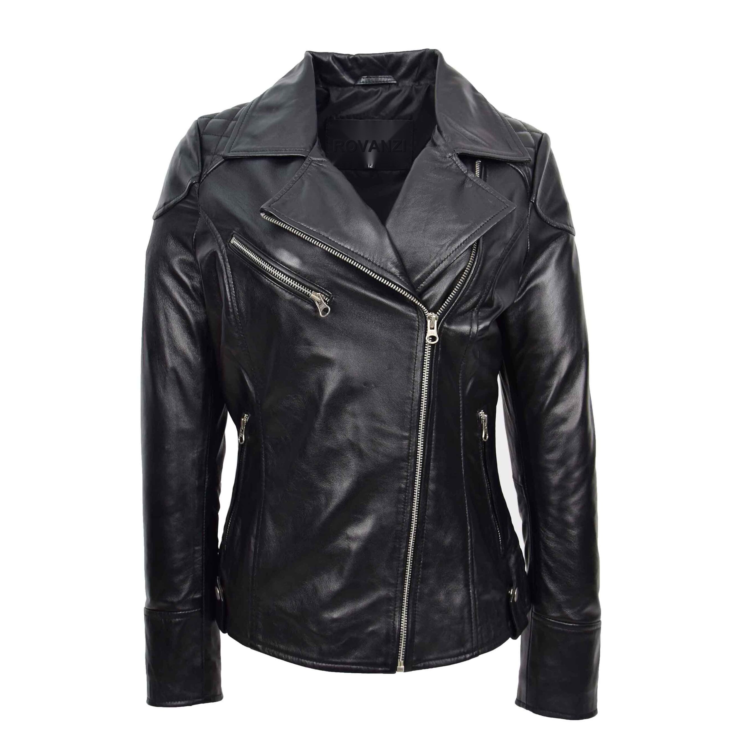 BUNERI Biker Cuir Cherry Noire Zip Croisé avec Poches