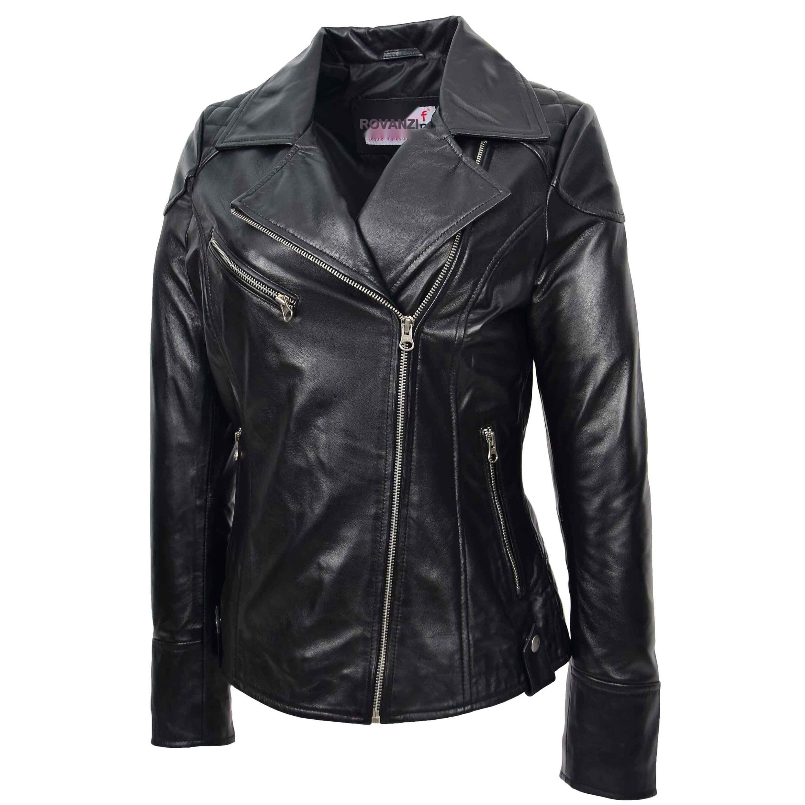 BUNERI Biker Cuir Cherry Noire Zip Croisé avec Poches – Image 3