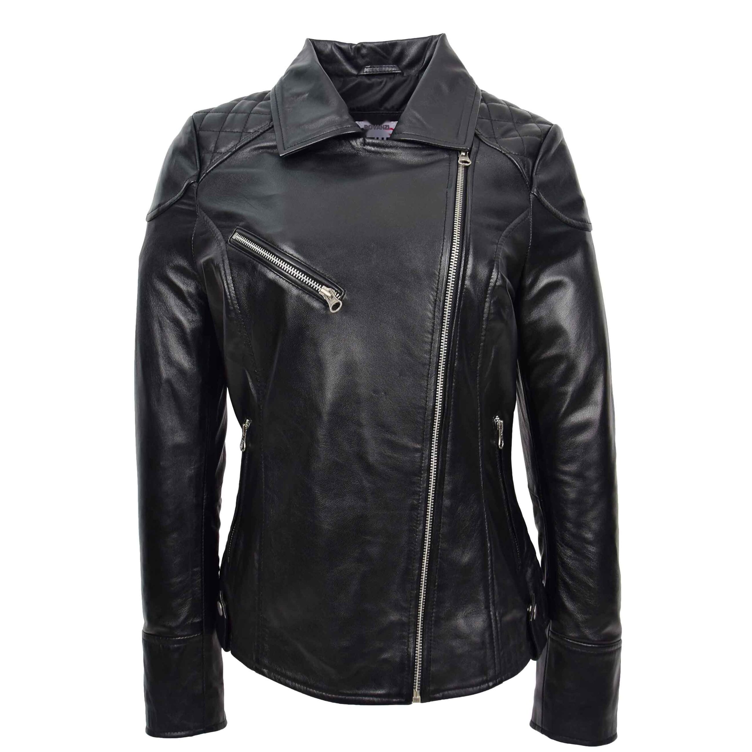 BUNERI Biker Cuir Cherry Noire Zip Croisé avec Poches – Image 4