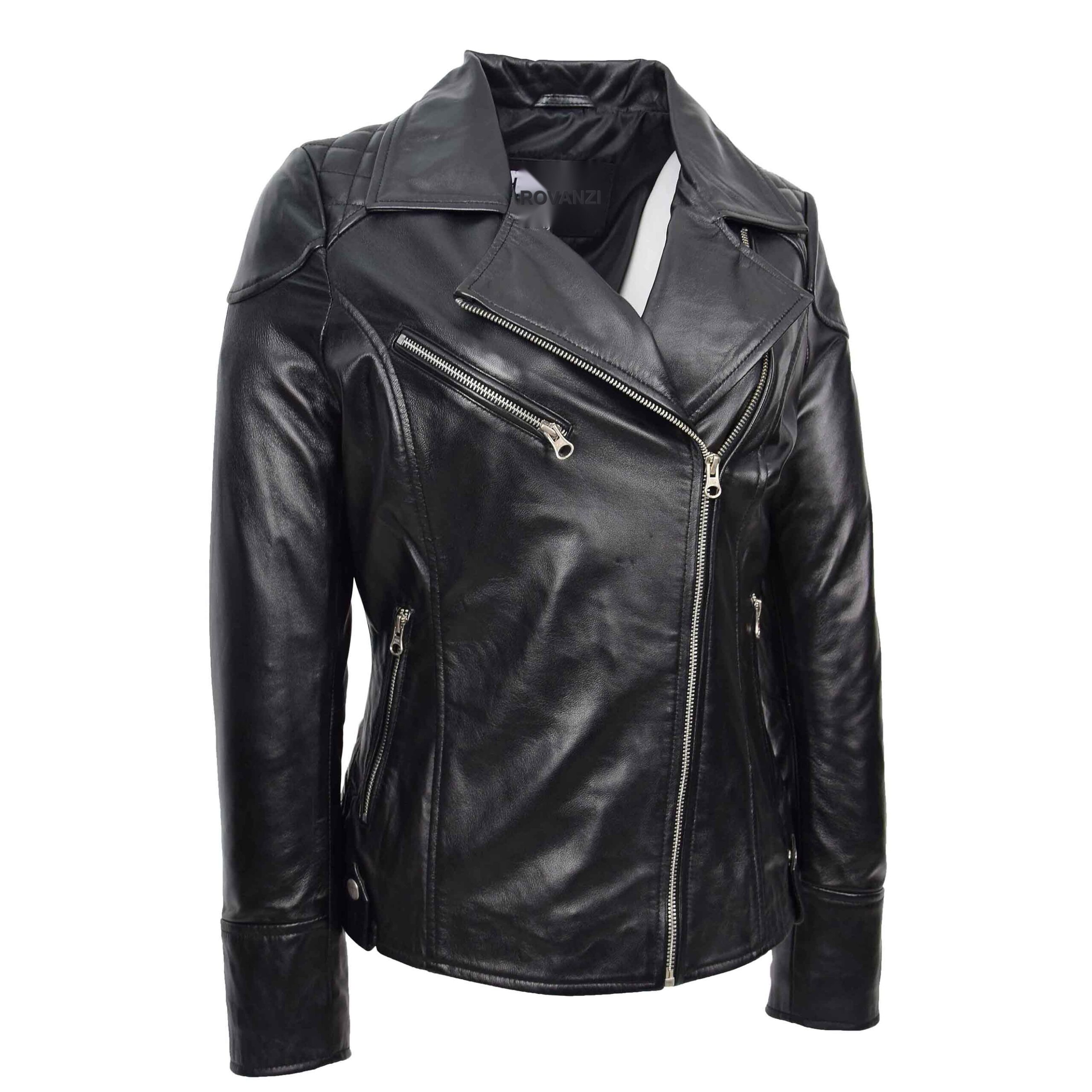 BUNERI Biker Cuir Cherry Noire Zip Croisé avec Poches – Image 6