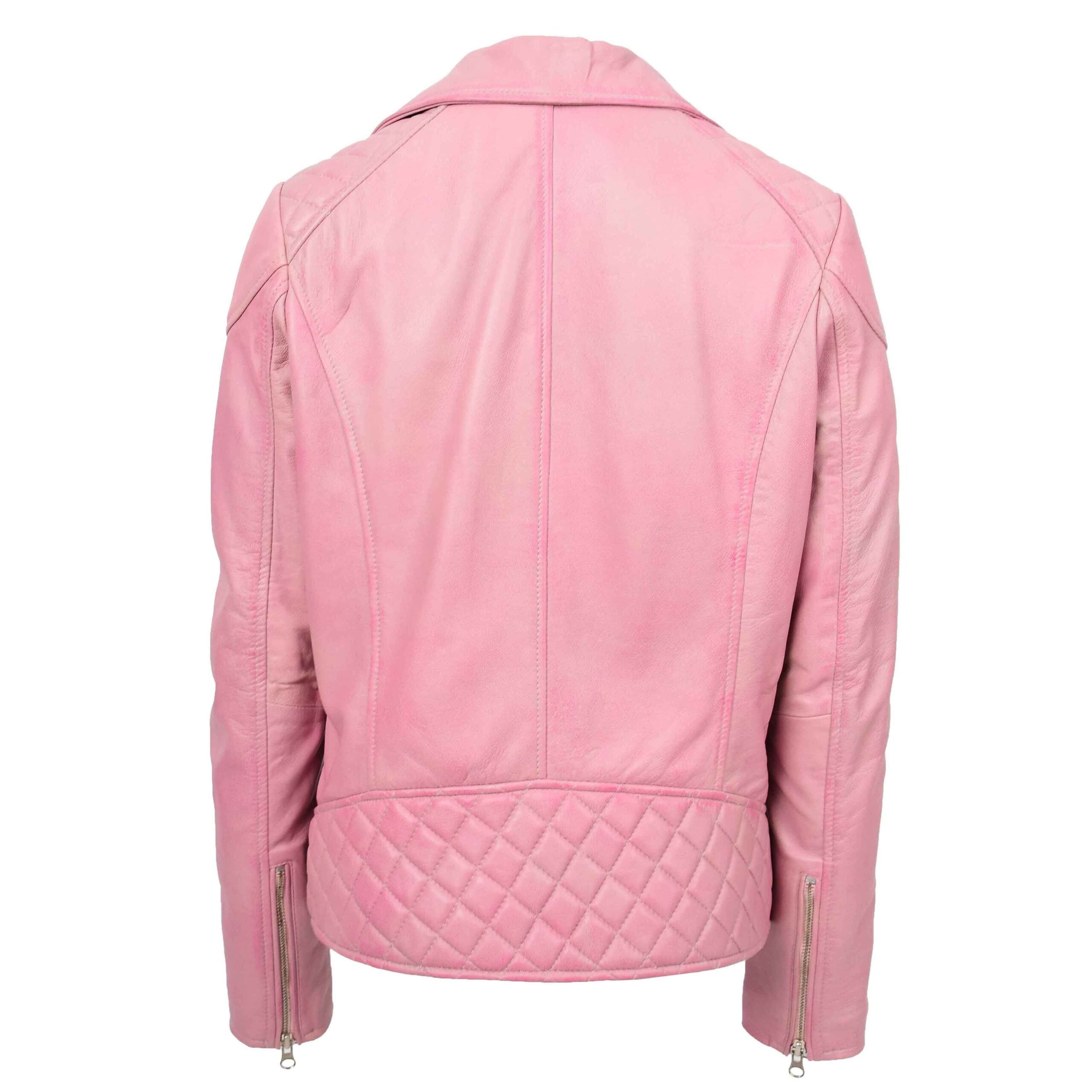 BUNERI Cerise Veste Biker Femme Cuir Veritable Zip Croise Poches – Image 2