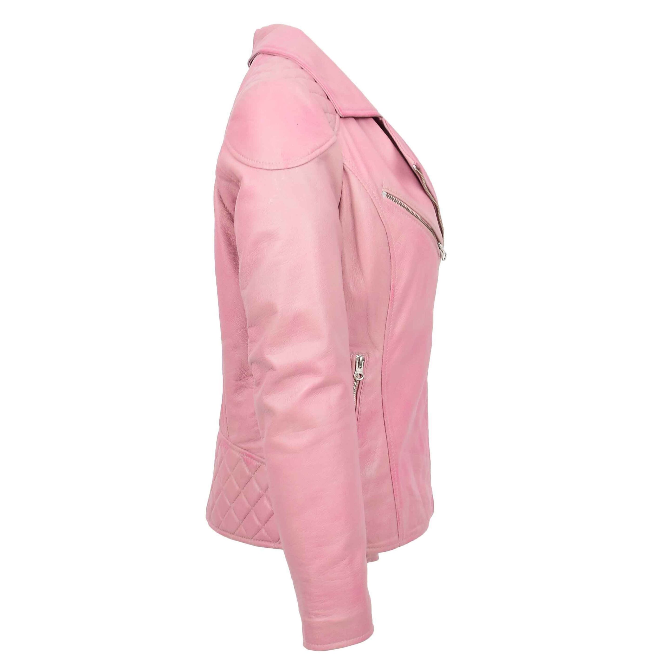 BUNERI Cerise Veste Biker Femme Cuir Veritable Zip Croise Poches – Image 5
