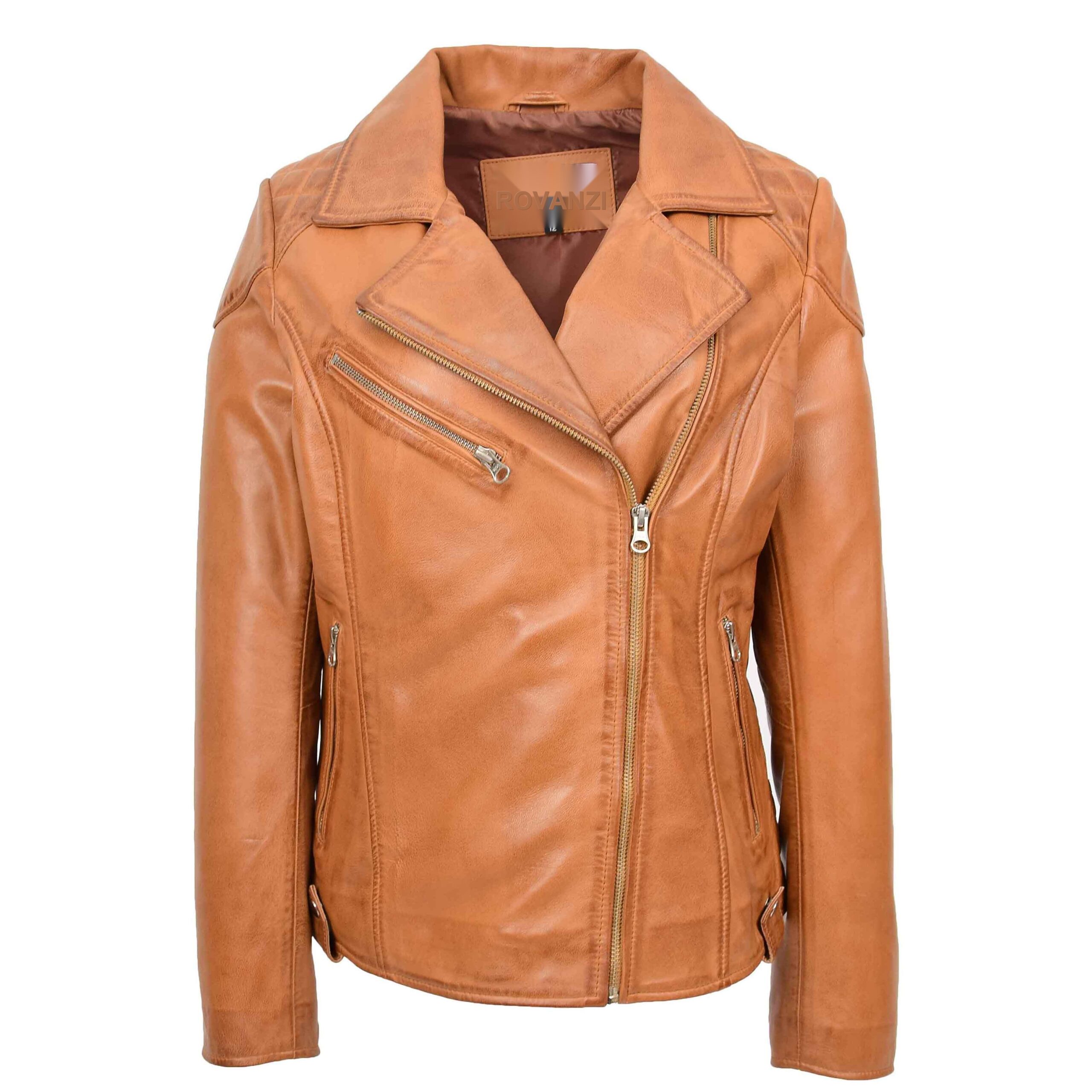 BUNERI Biker Cuir Cherry Tan Cross-Zip