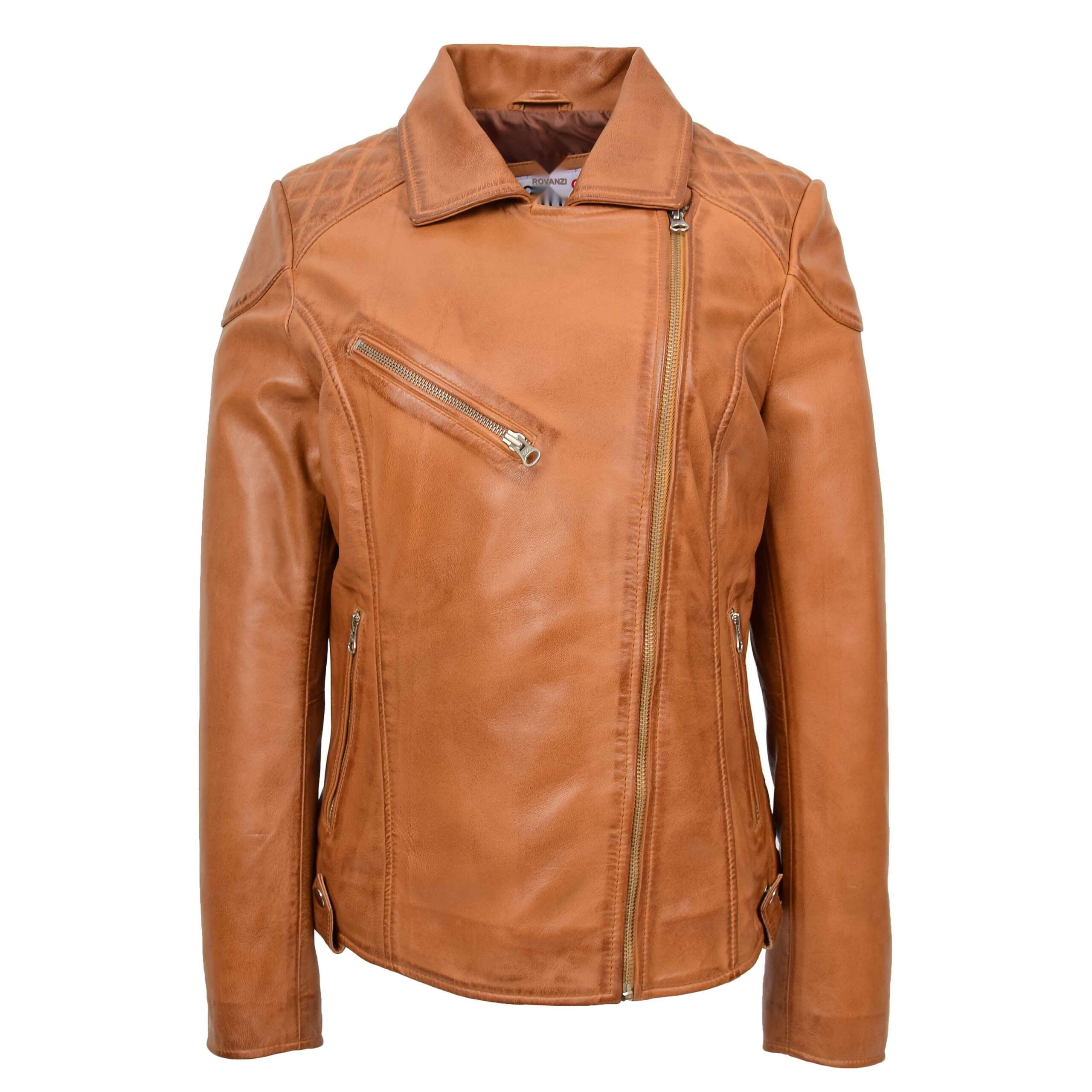 BUNERI Biker Cuir Cherry Tan Cross-Zip – Image 4