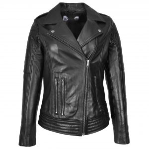 BUNERI Biker Pam Noire en Cuir Véritable Zip Croisé