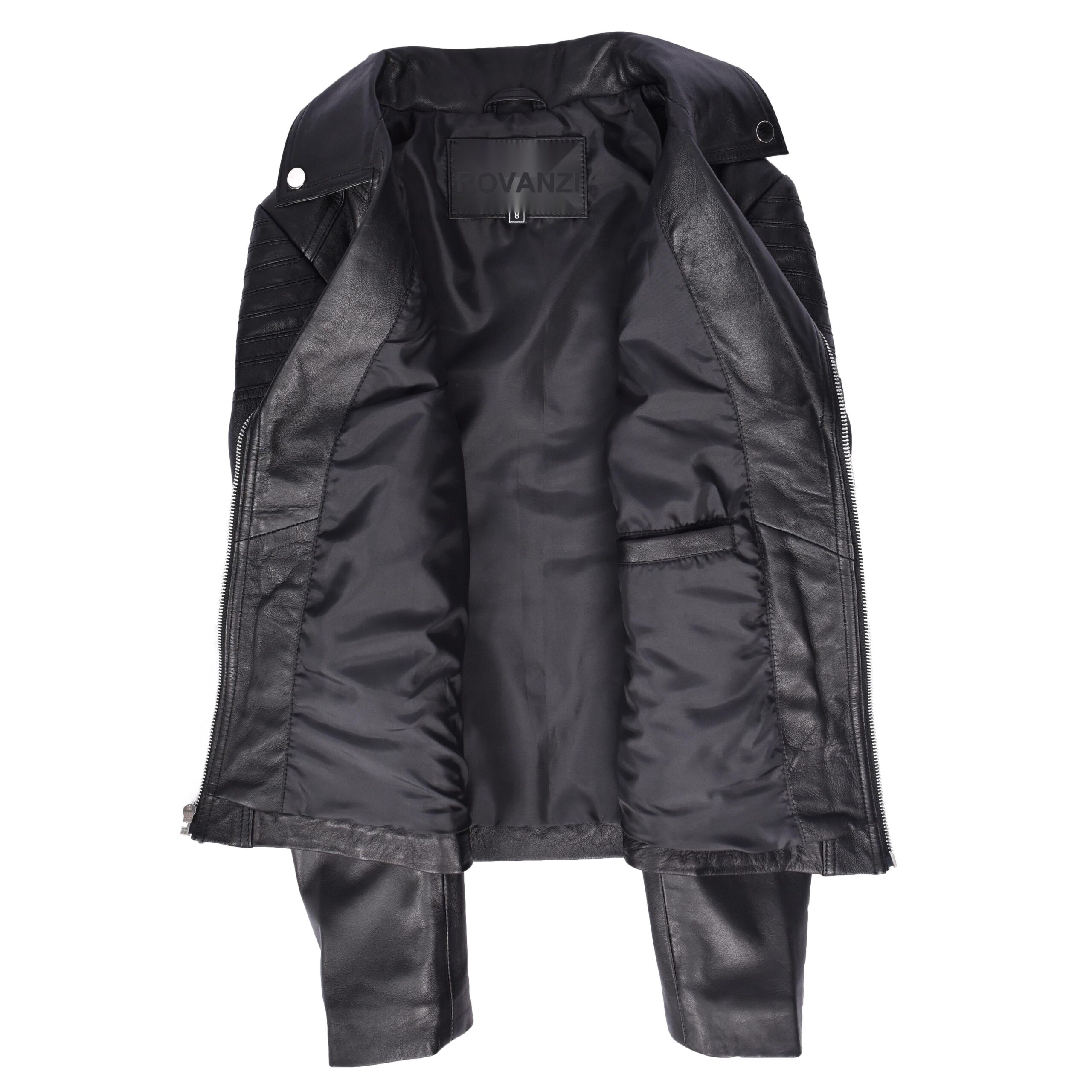 BUNERI Veste Biker Femme Vraie Cuir Tendance Ajustee Casual Noire – Image 6