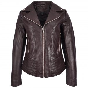 BUNERI Biker Cuir Emily Marron Tendance Ajustée Style Casual