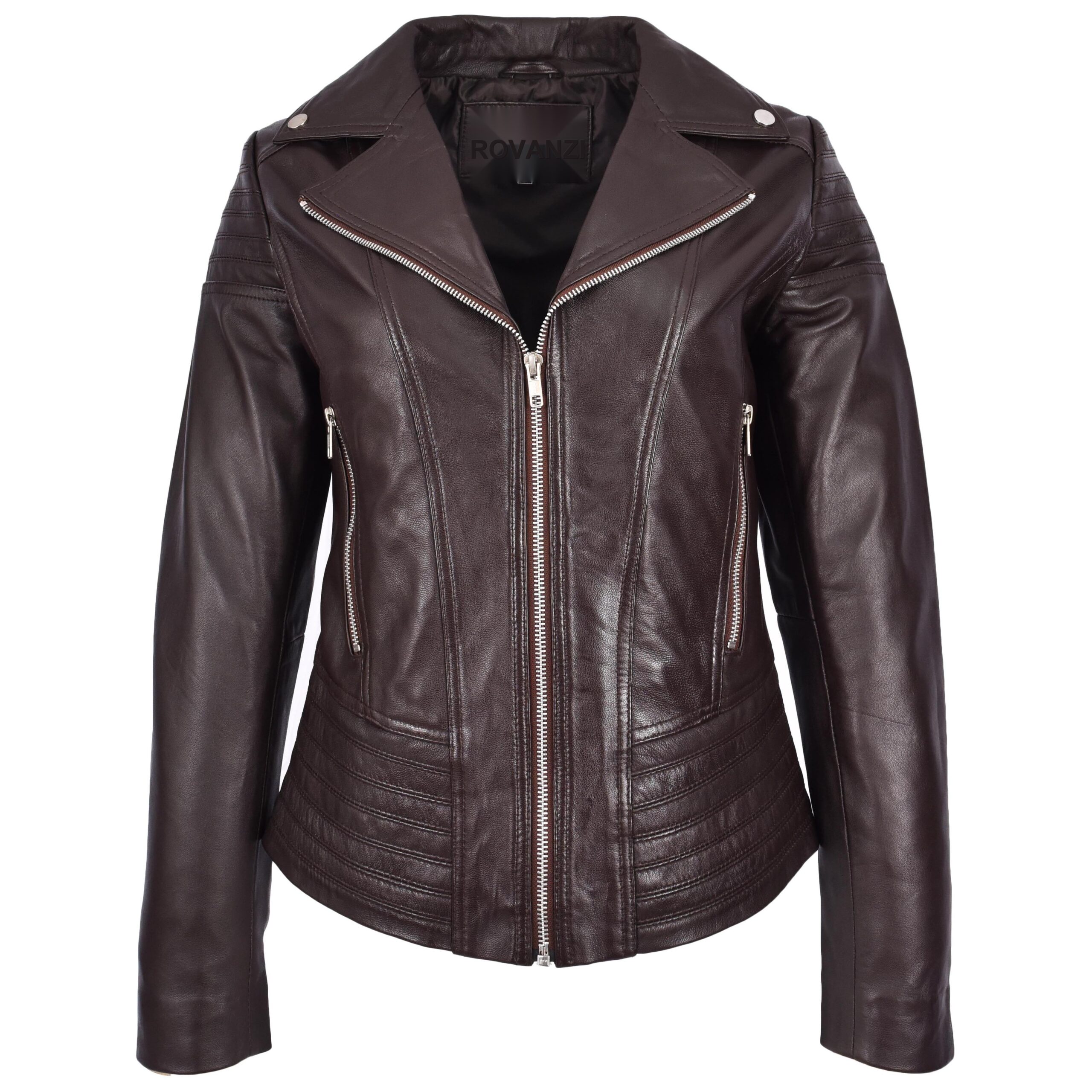 BUNERI Biker Cuir Emily Marron Tendance Ajustée Style Casual