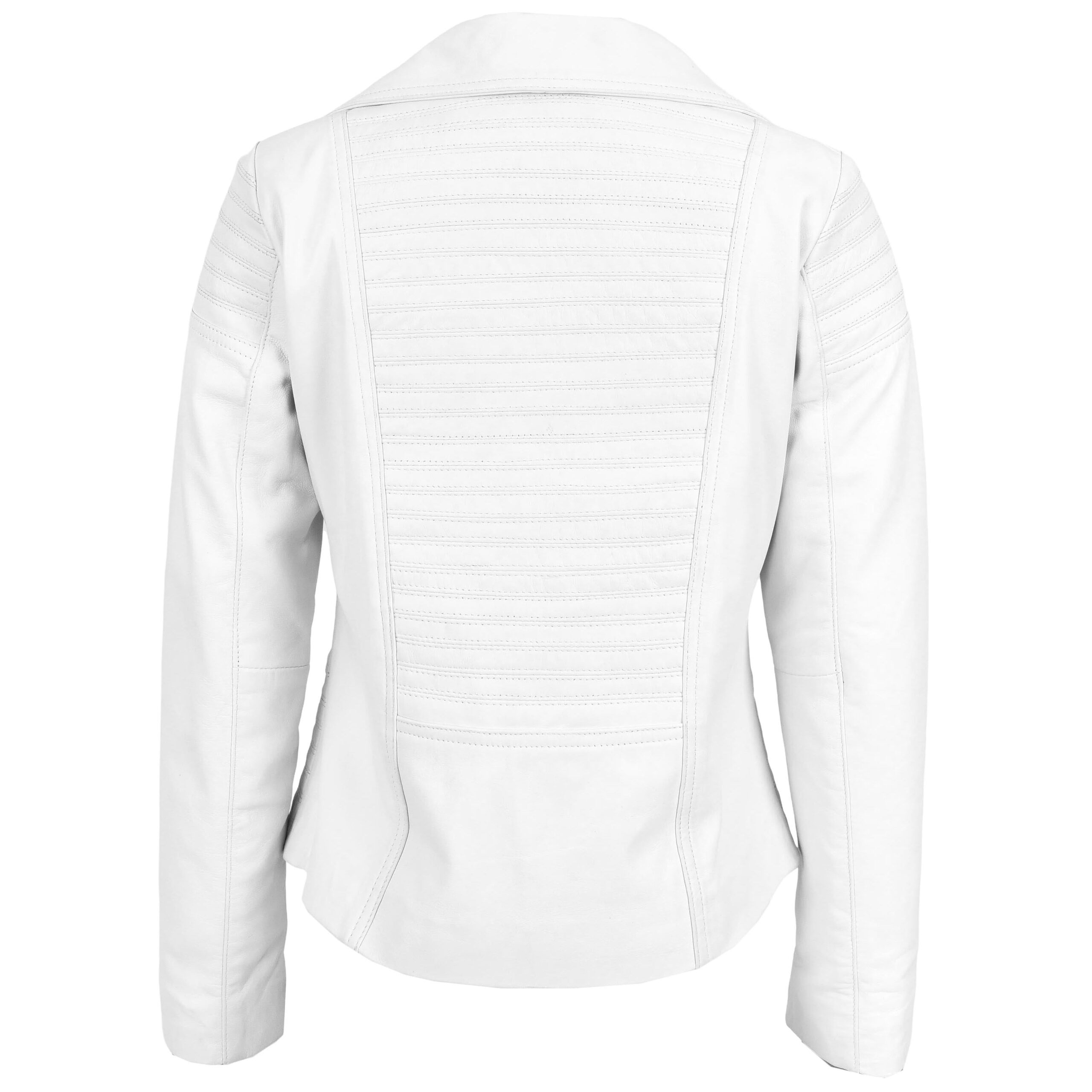 BUNERI Veste Biker en Vrai Cuir Tendance Cintre pour Femme Blanc – Image 2