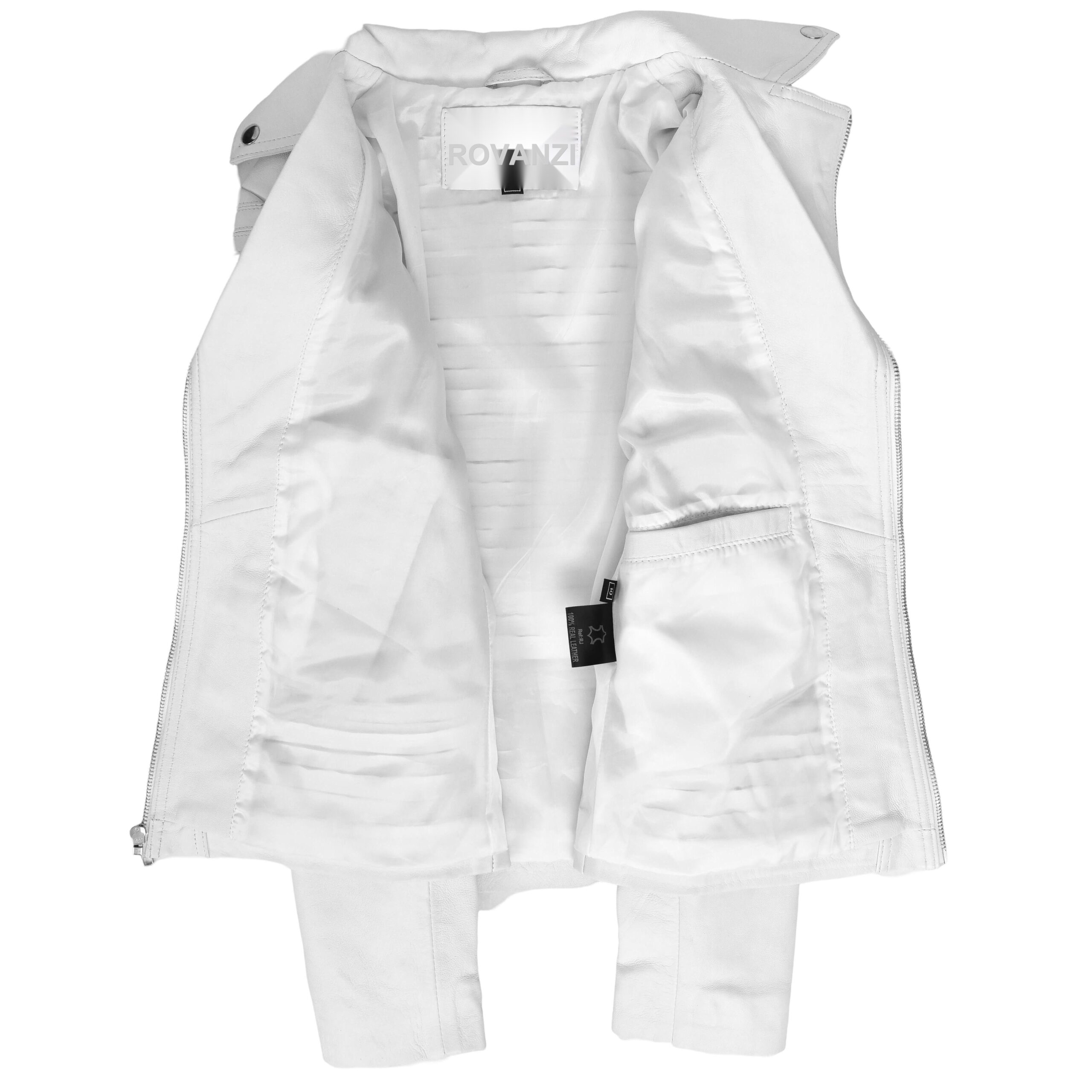 BUNERI Veste Biker en Vrai Cuir Tendance Cintre pour Femme Blanc – Image 6