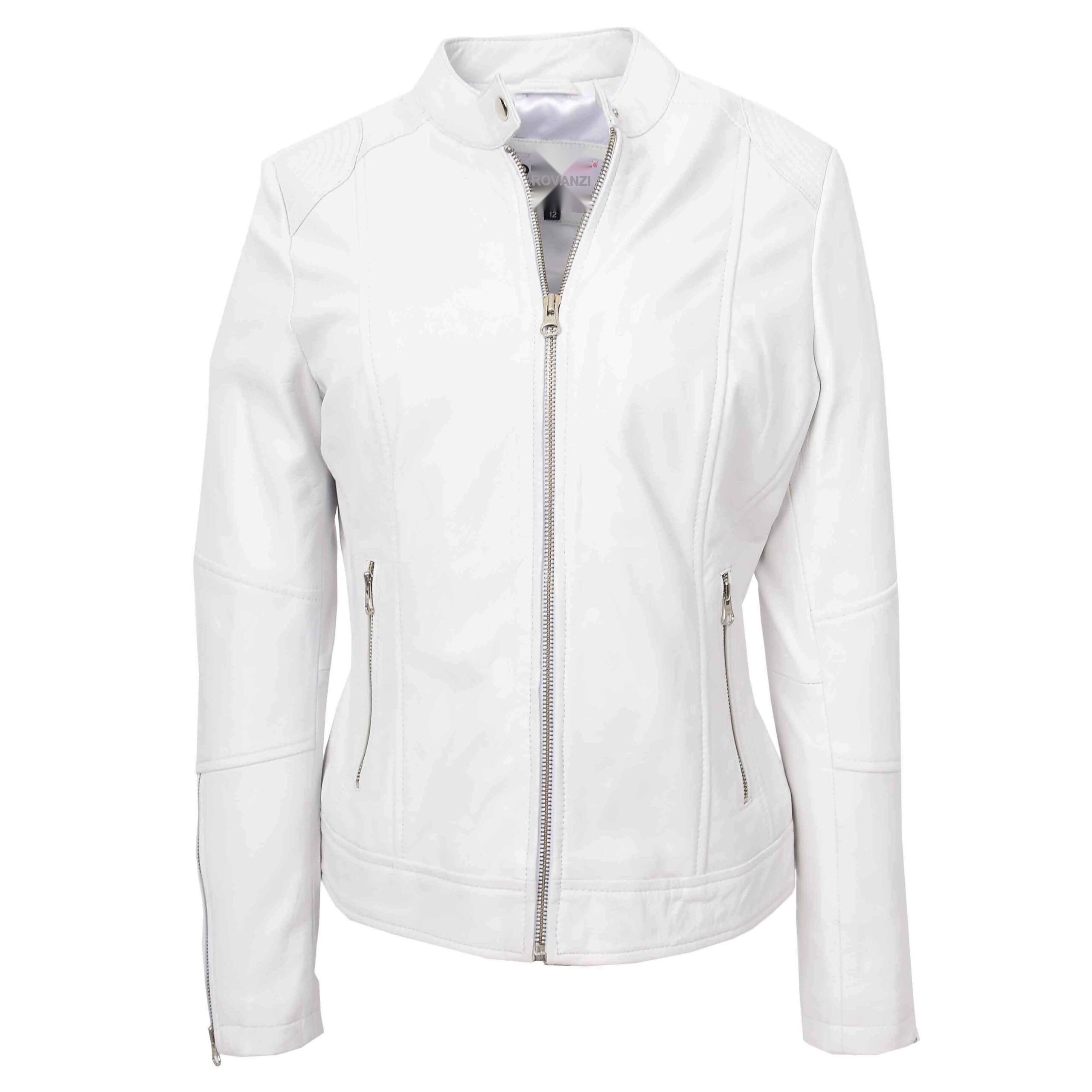 BUNERI Biker Cuir Connie Blanc Zip Casual