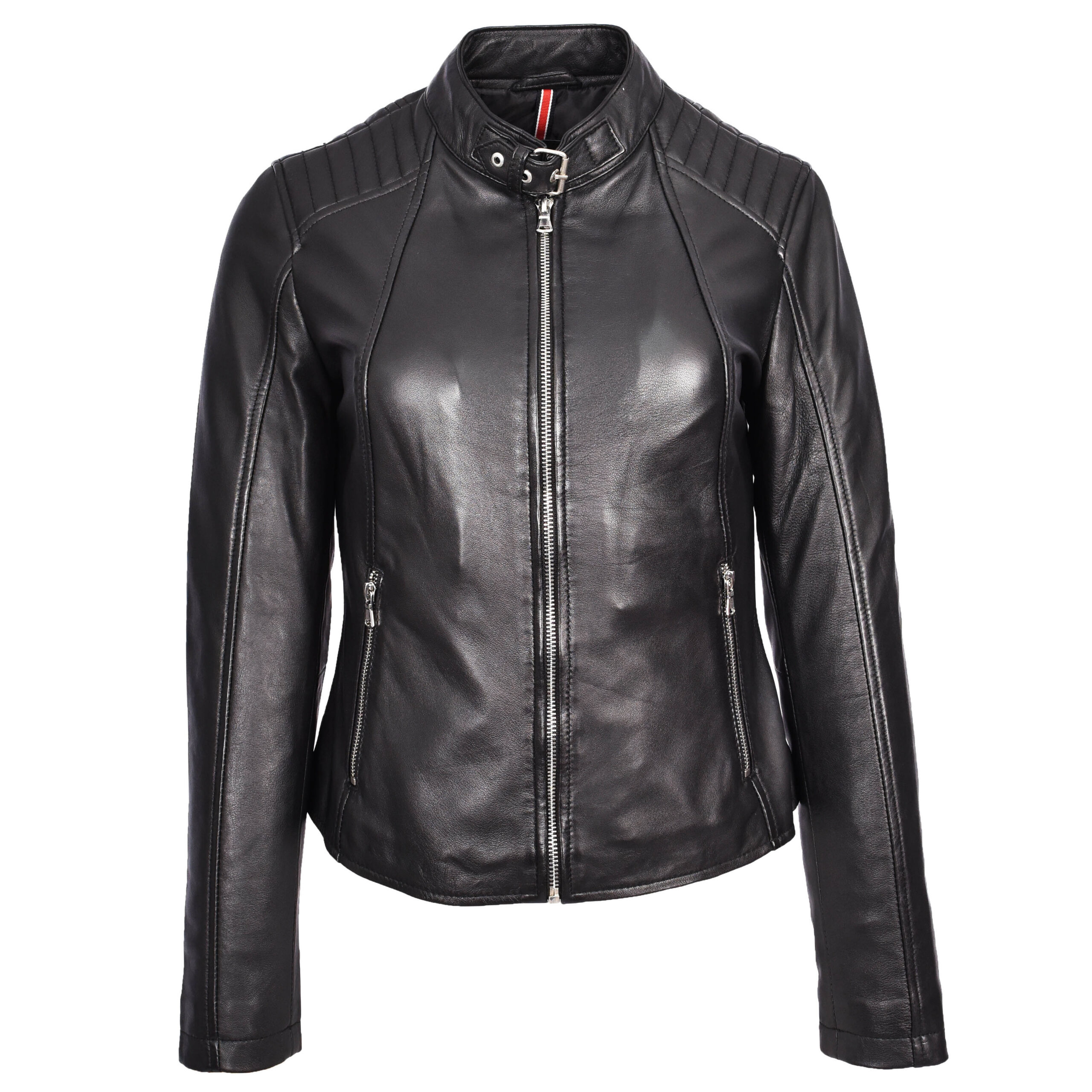 BUNERI Veste Femme Vrai Cuir Biker Classique Noire