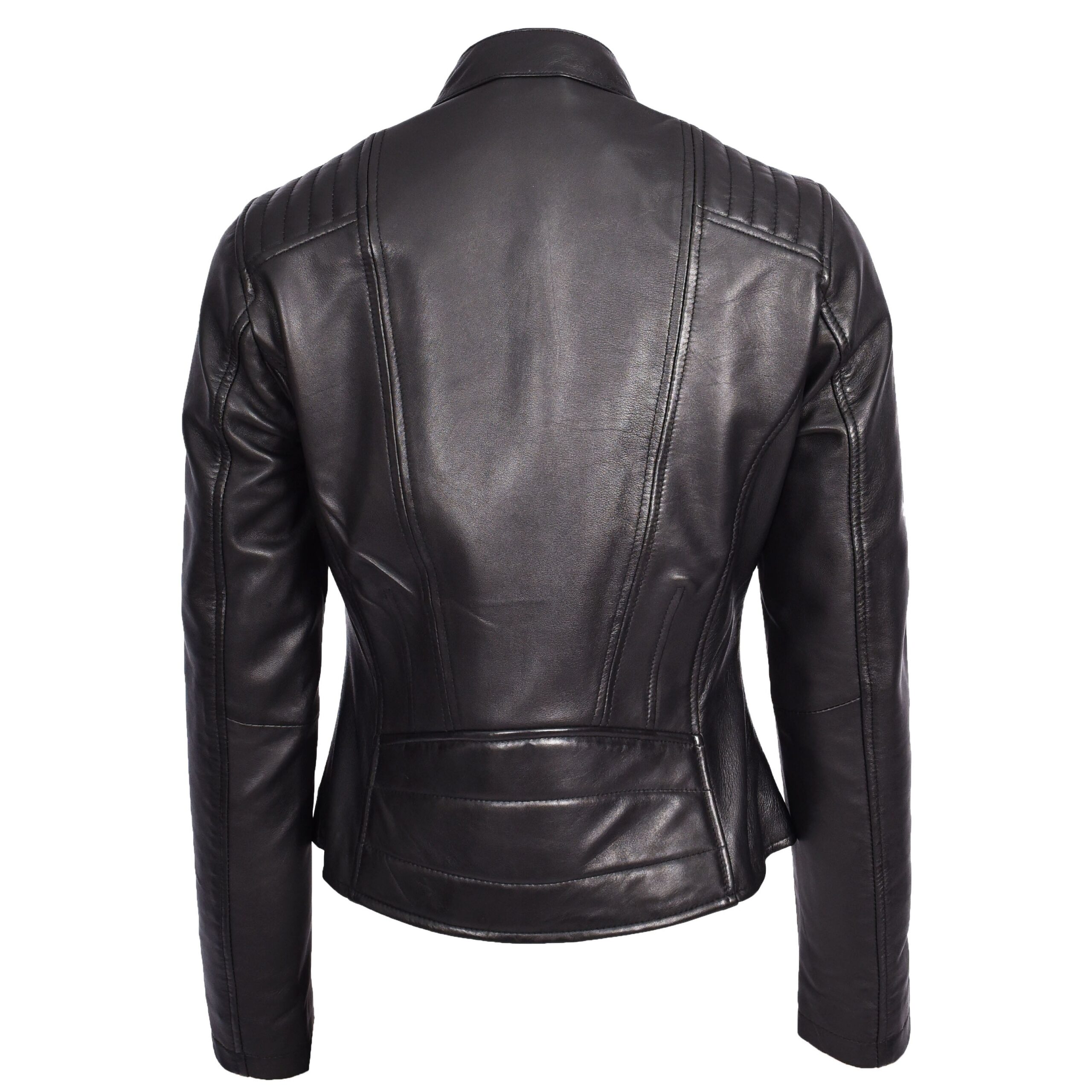 BUNERI Veste Femme Vrai Cuir Biker Classique Noire – Image 2