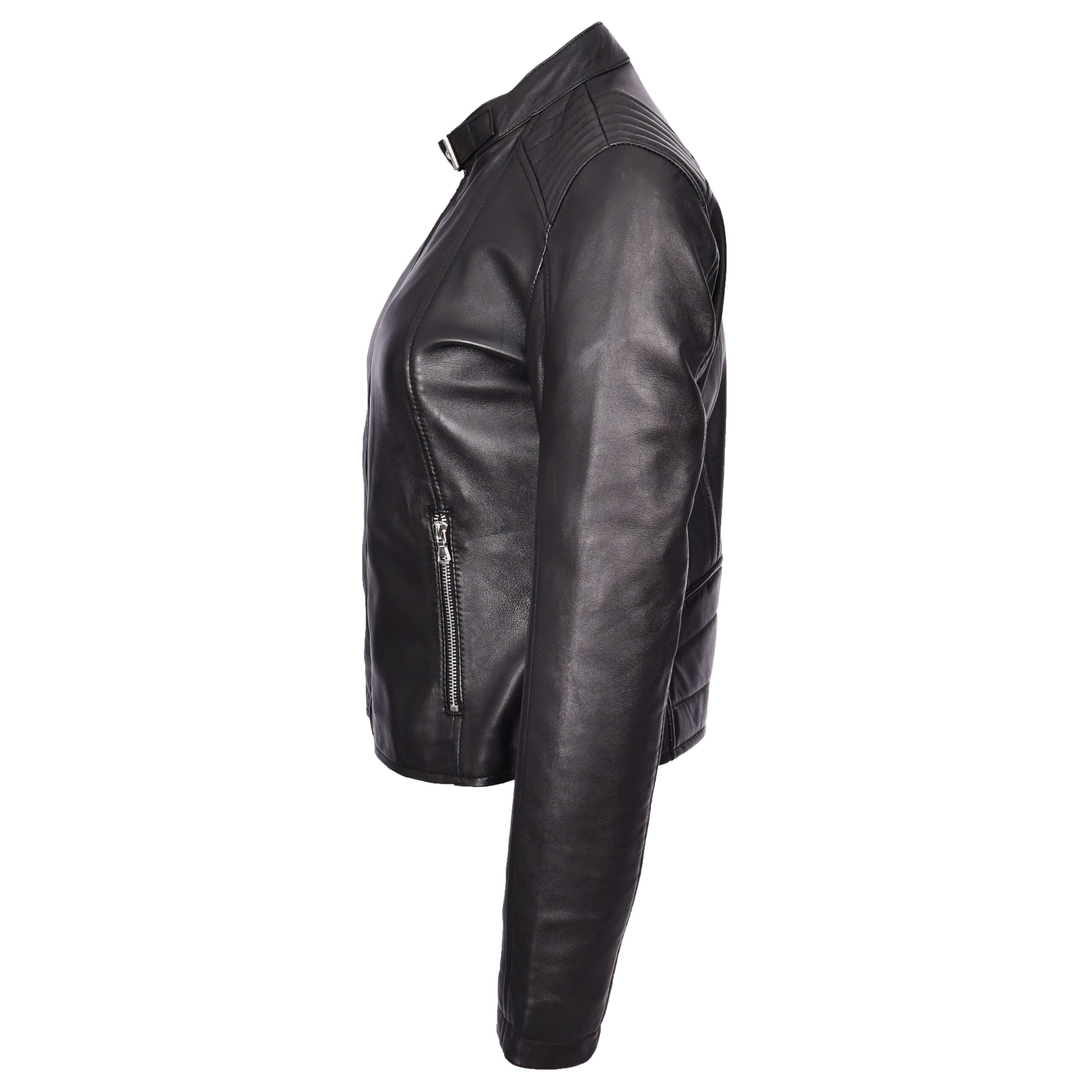 BUNERI Veste Femme Vrai Cuir Biker Classique Noire – Image 3