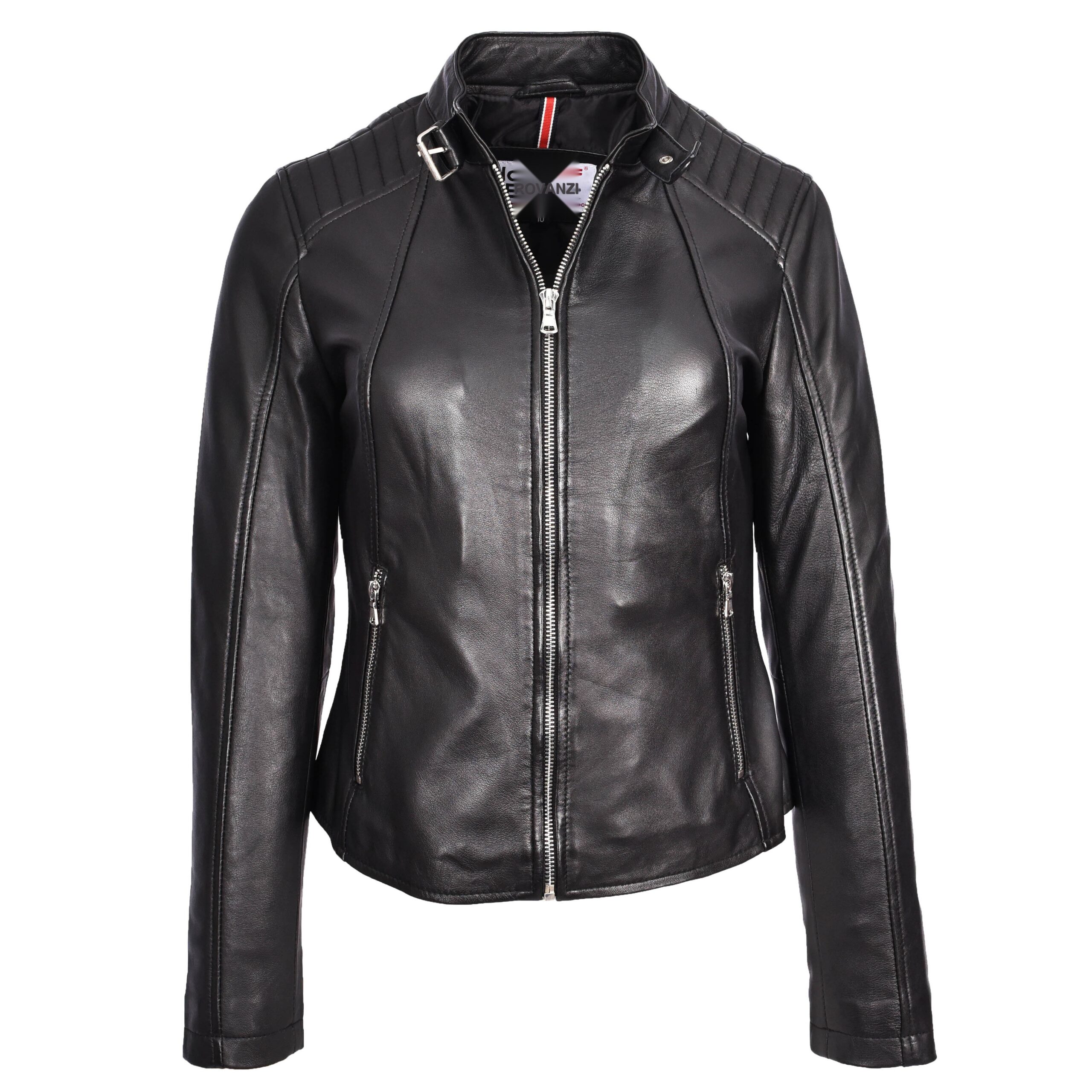 BUNERI Veste Femme Vrai Cuir Biker Classique Noire – Image 4