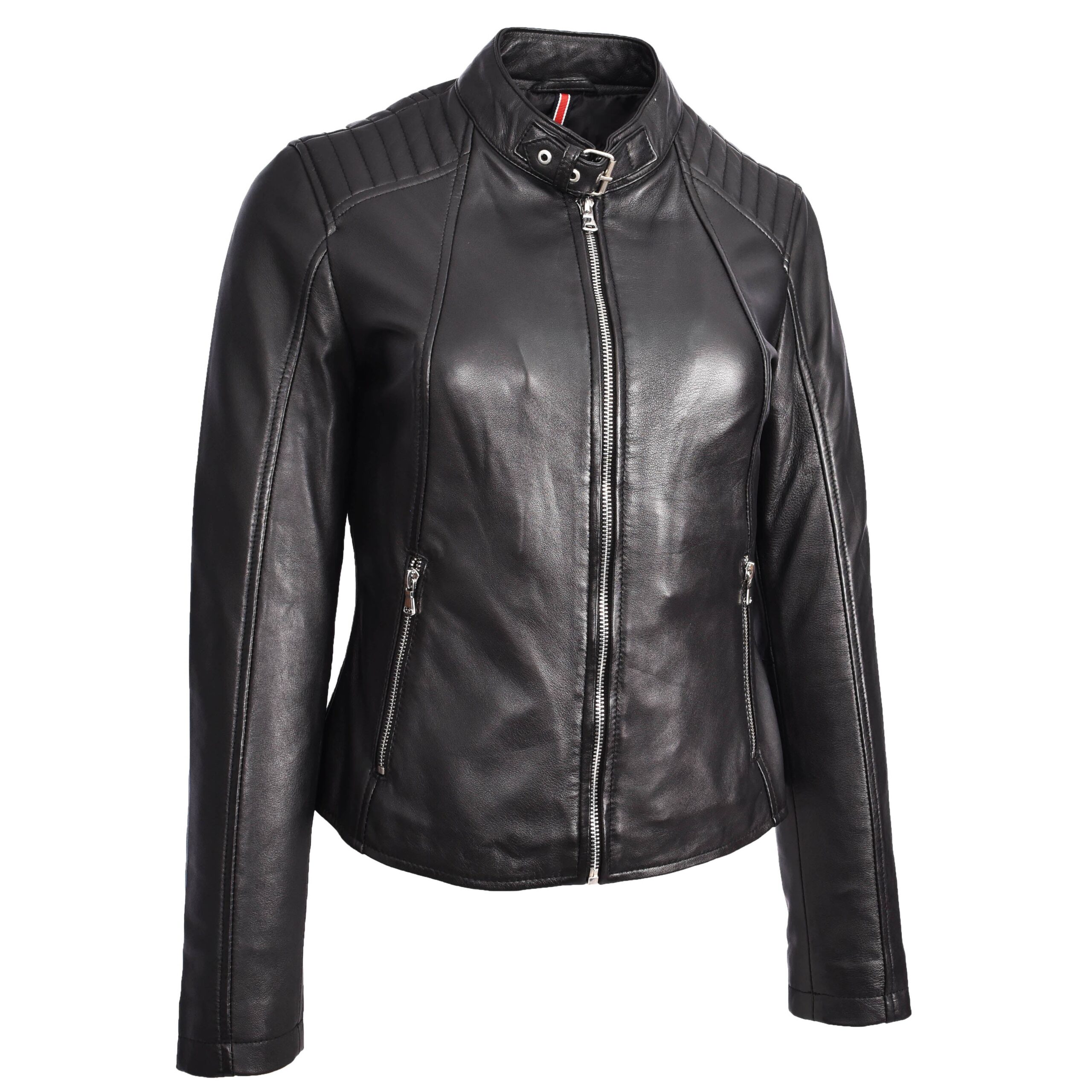 BUNERI Veste Femme Vrai Cuir Biker Classique Noire – Image 5