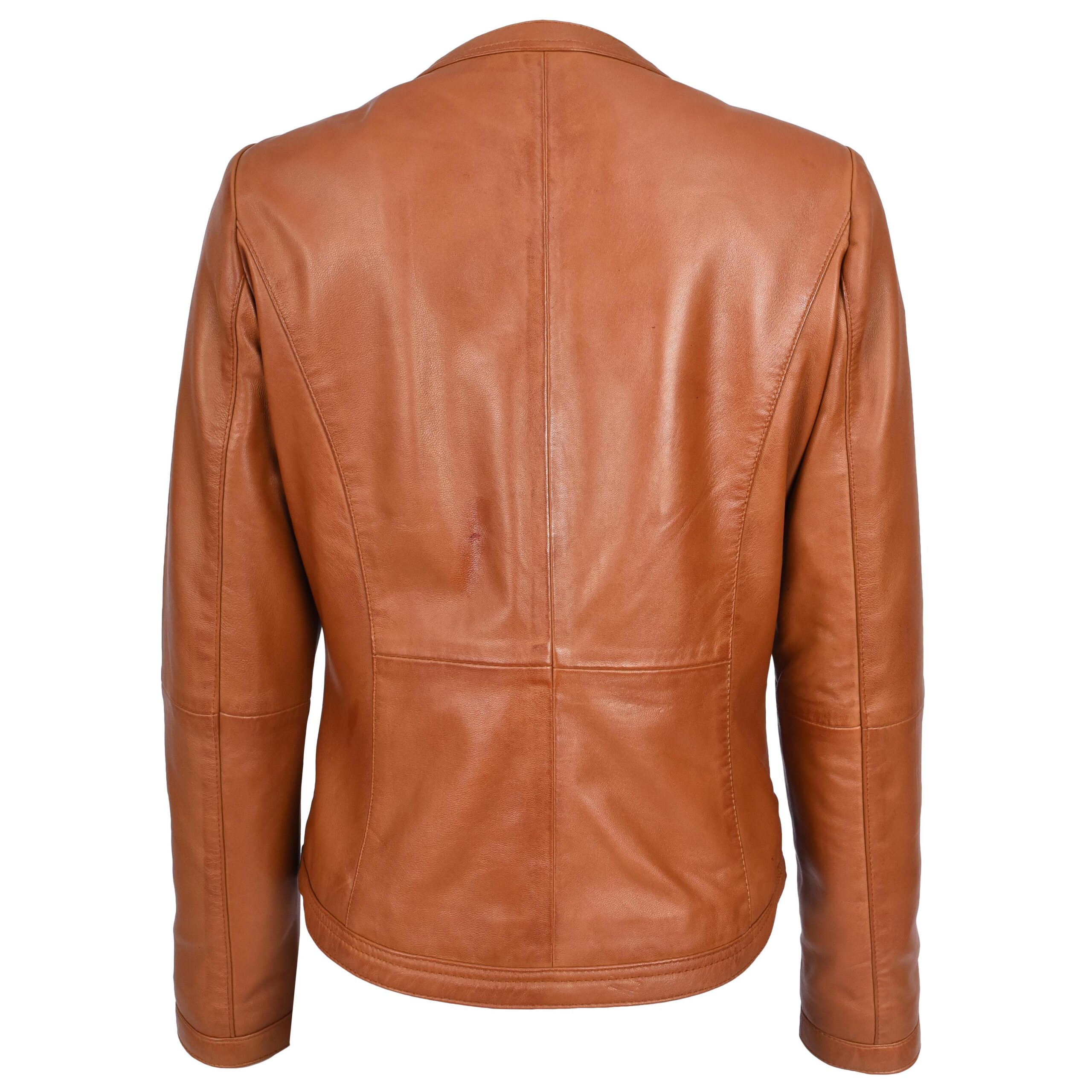 BUNERI Veste en Cuir Tan pour Femme Slim Fit sans Col – Image 2