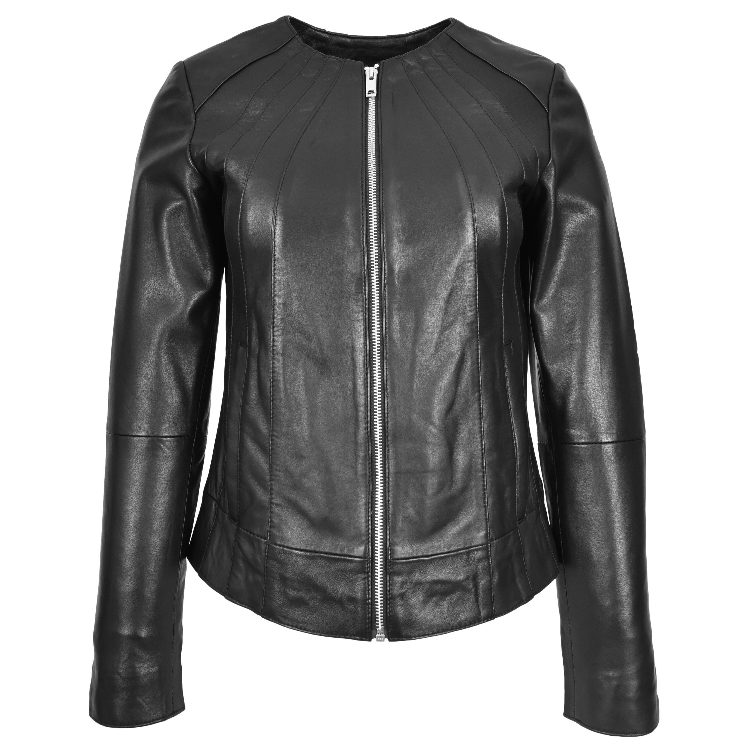 BUNERI Cuir Lottie Noire sans Col Style Classique – Image 3