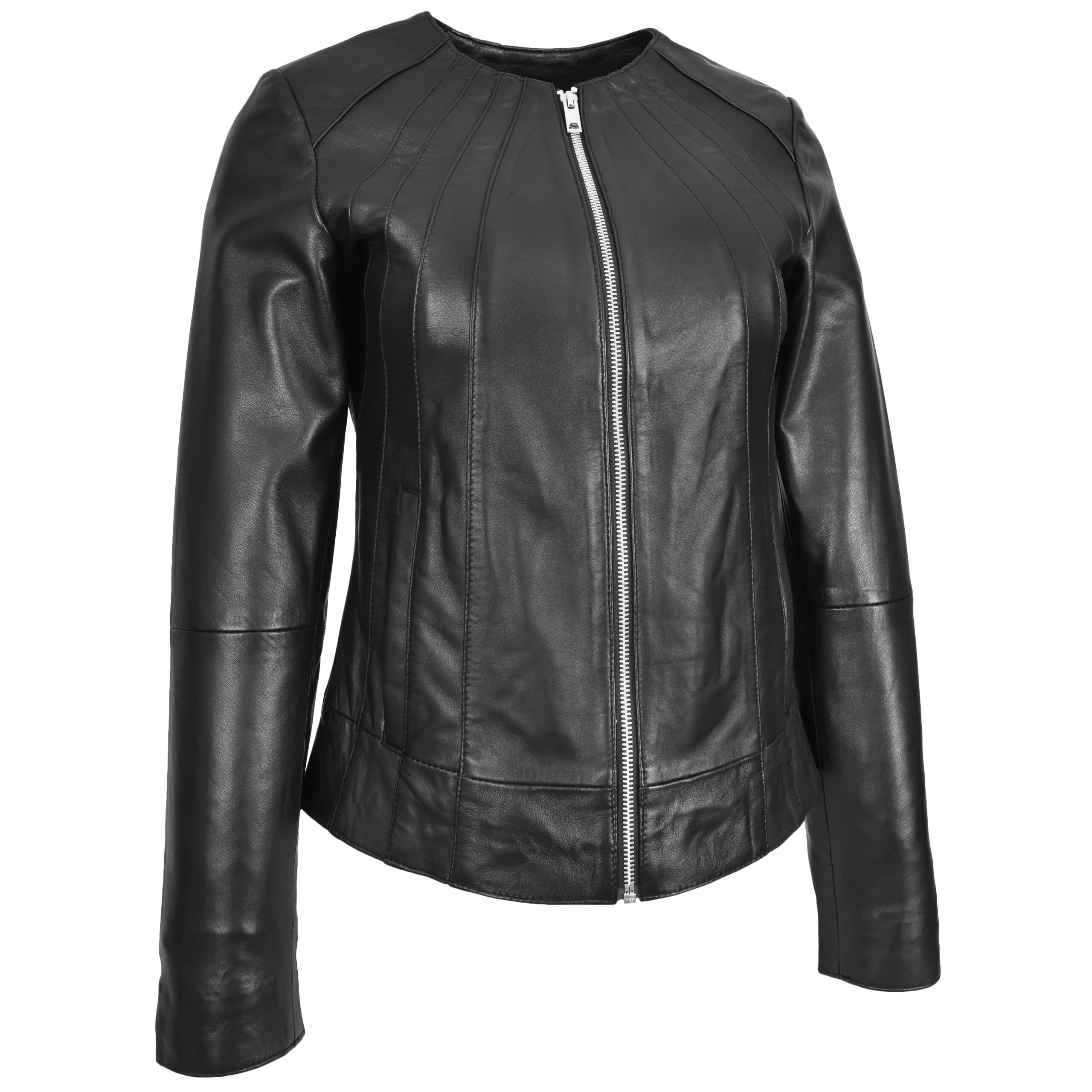 BUNERI Cuir Lottie Noire sans Col Style Classique – Image 4
