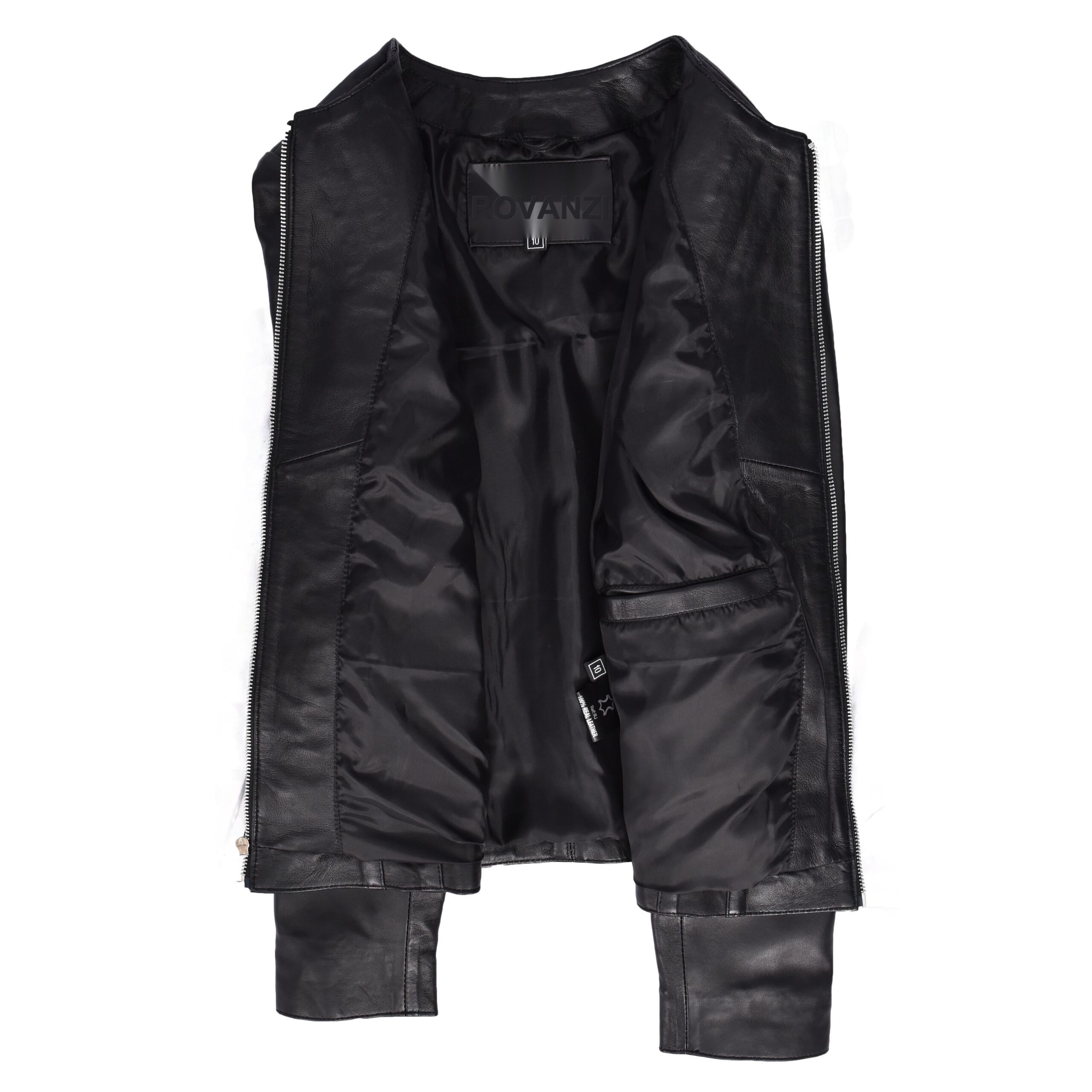 BUNERI Cuir Lottie Noire sans Col Style Classique – Image 7