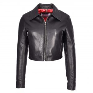 BUNERI Veste Boléro Bustier en Cuir Courte pour Femme Noir