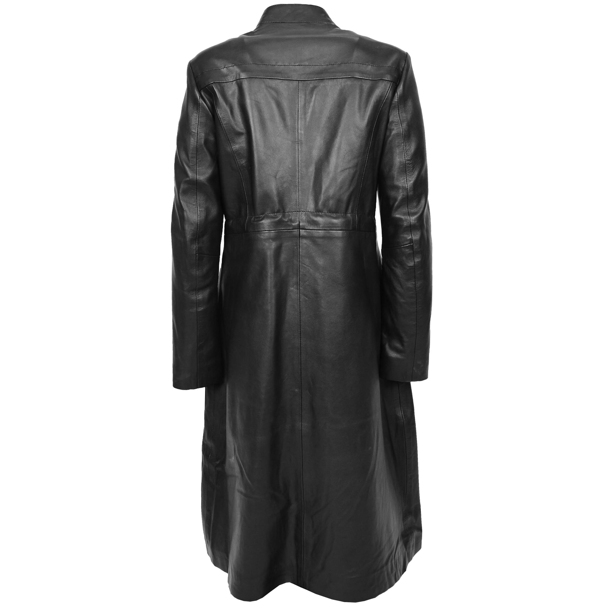 BUNERI Manteau Long en Vrai Cuir Pleine Longueur pour Femme Noir – Image 2