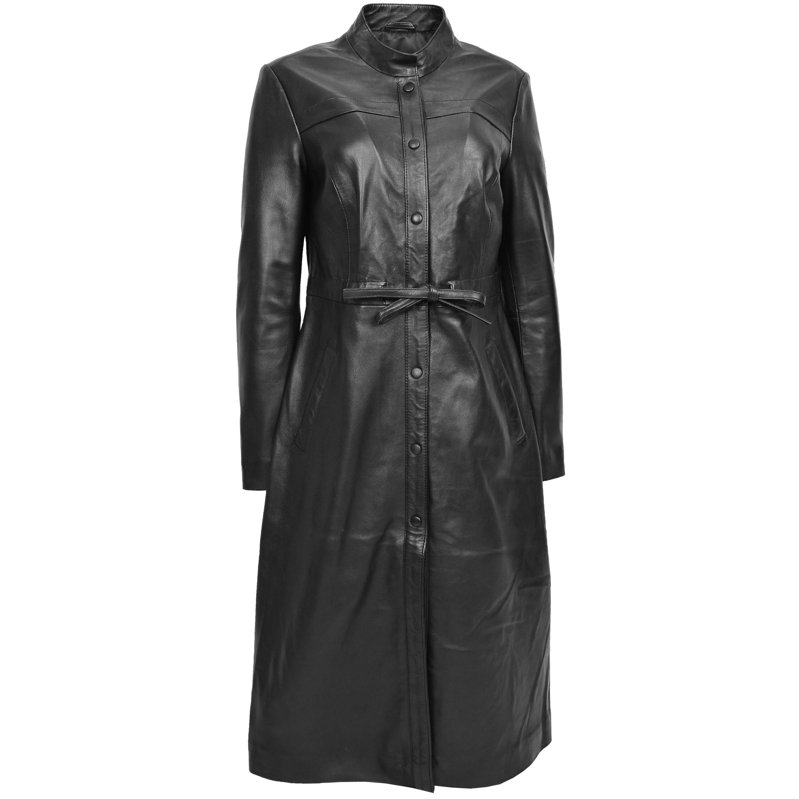 BUNERI Manteau Long en Vrai Cuir Pleine Longueur pour Femme Noir – Image 3