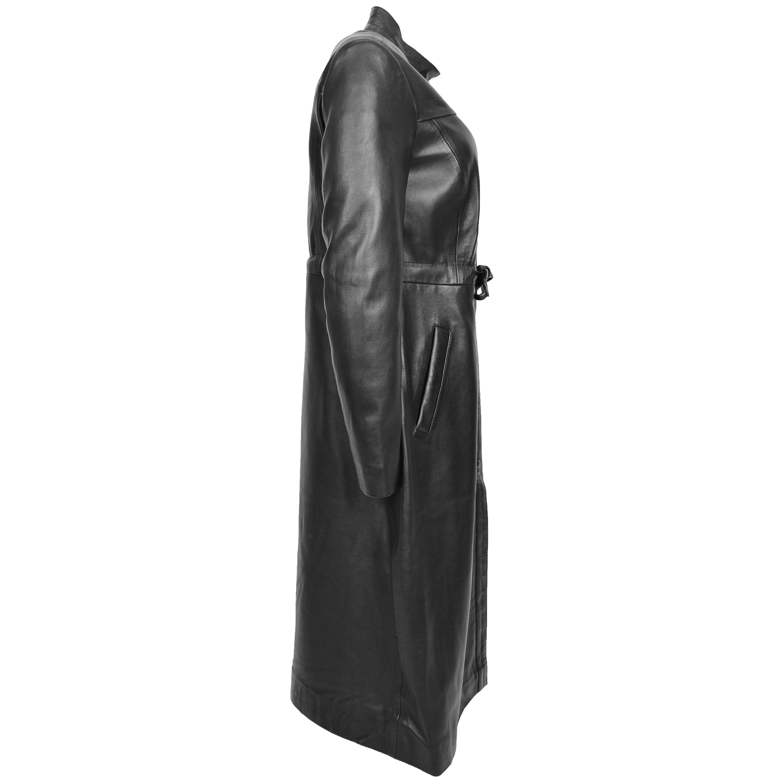 BUNERI Manteau Long en Vrai Cuir Pleine Longueur pour Femme Noir – Image 5