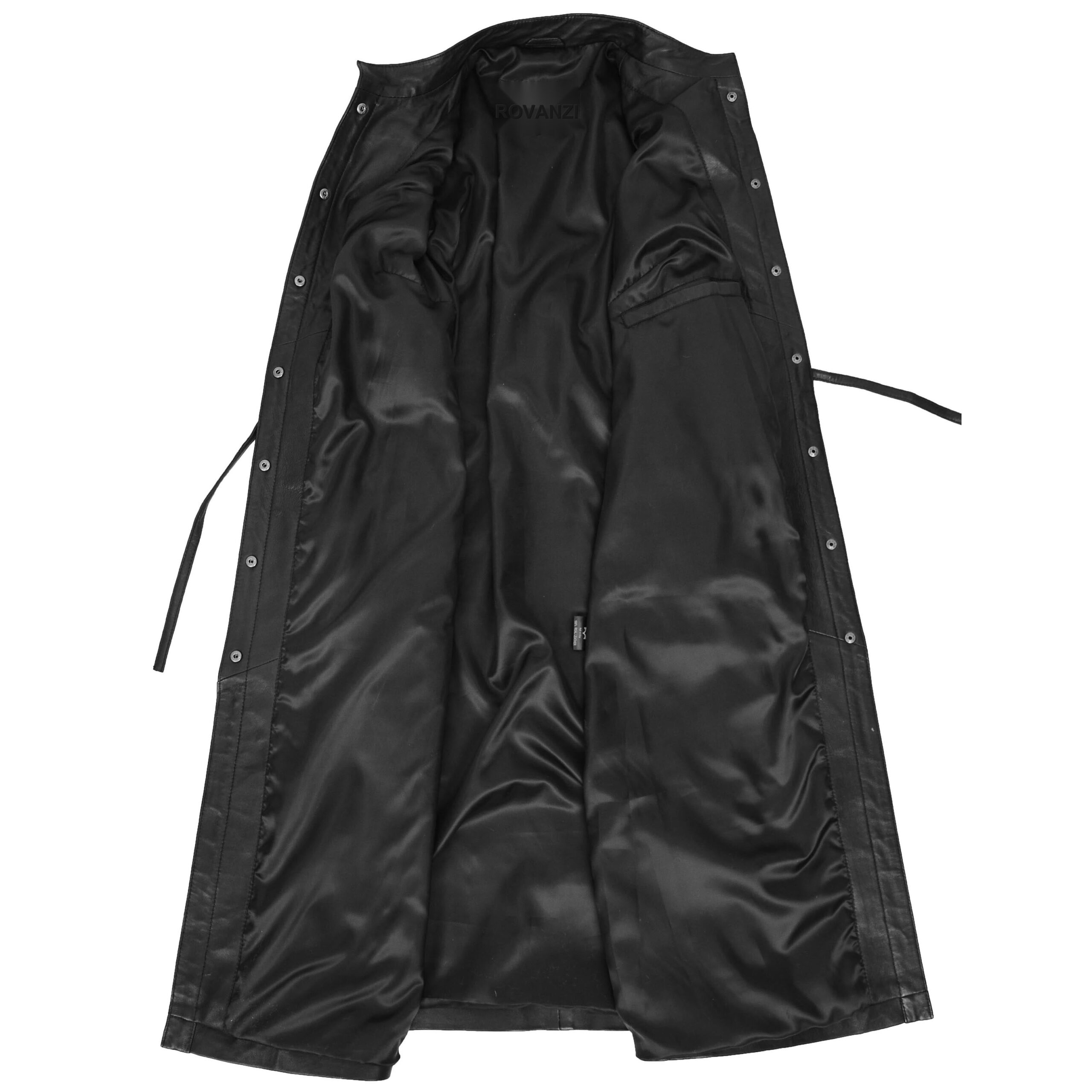 BUNERI Manteau Long en Vrai Cuir Pleine Longueur pour Femme Noir – Image 6