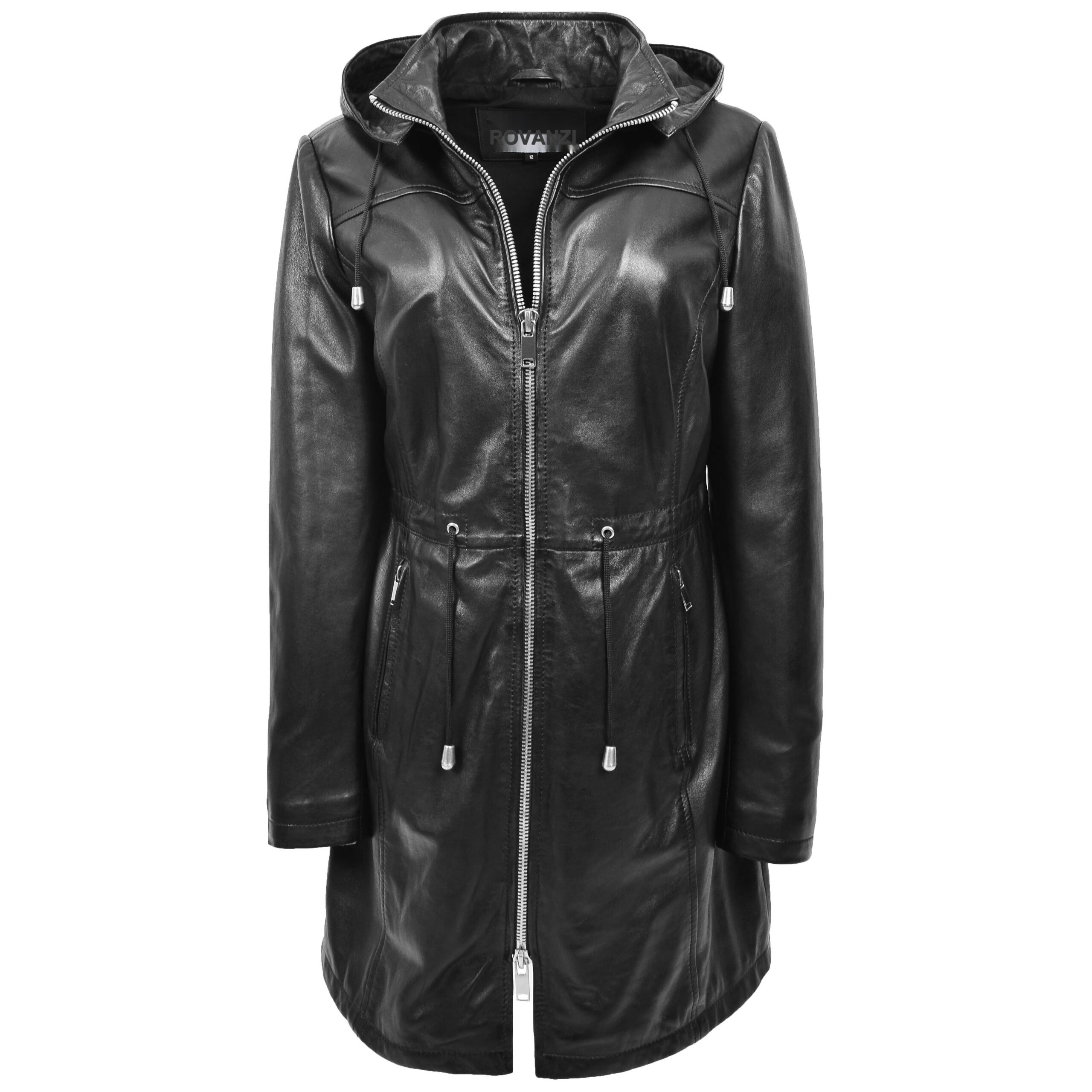 BUNERI Parka Cuir Tyra Noir avec Capuche Femme