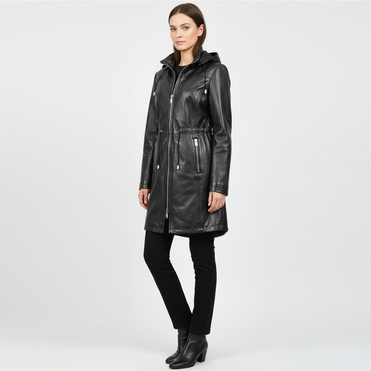 BUNERI Parka Cuir Tyra Noir avec Capuche Femme – Image 2