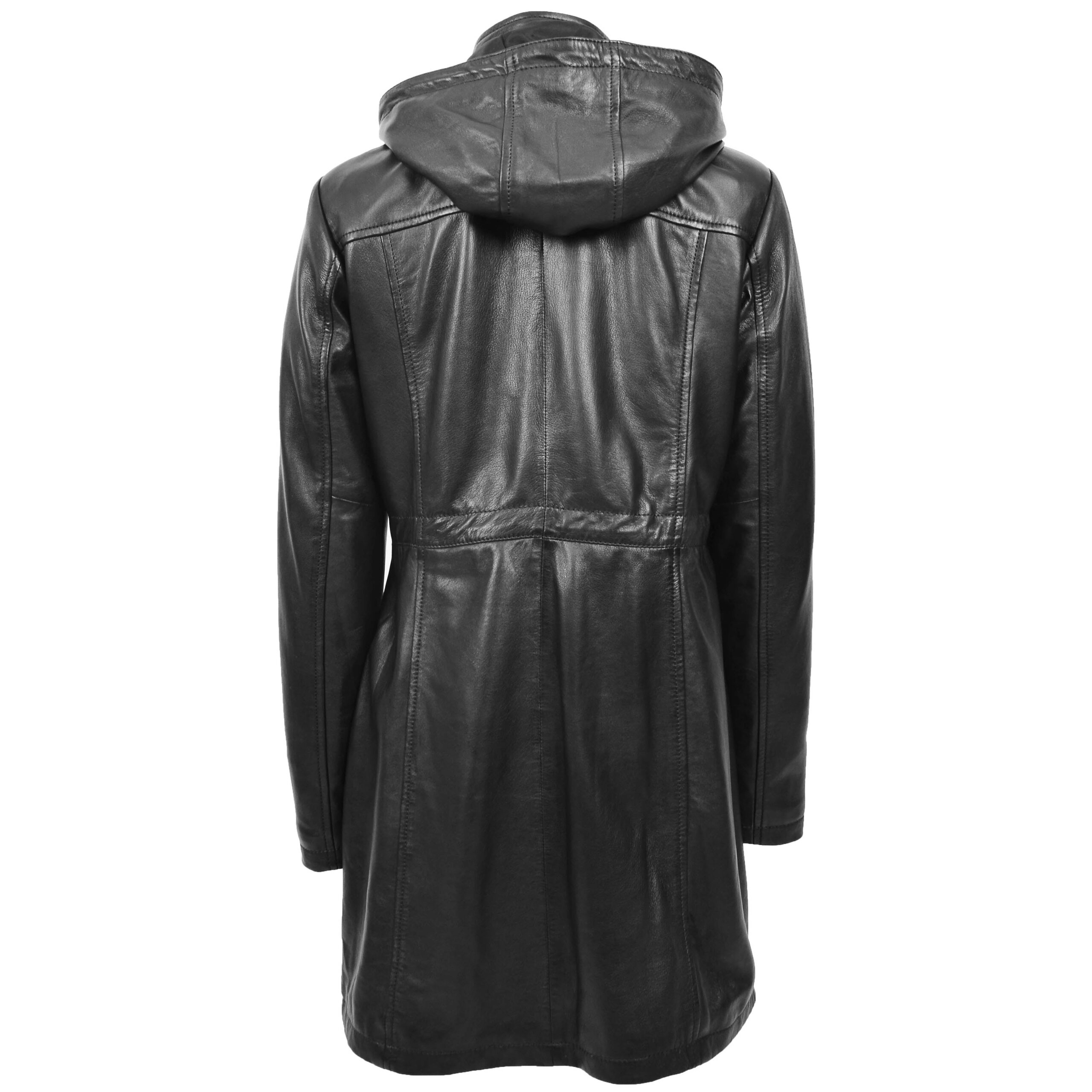BUNERI Parka Cuir Tyra Noir avec Capuche Femme – Image 3
