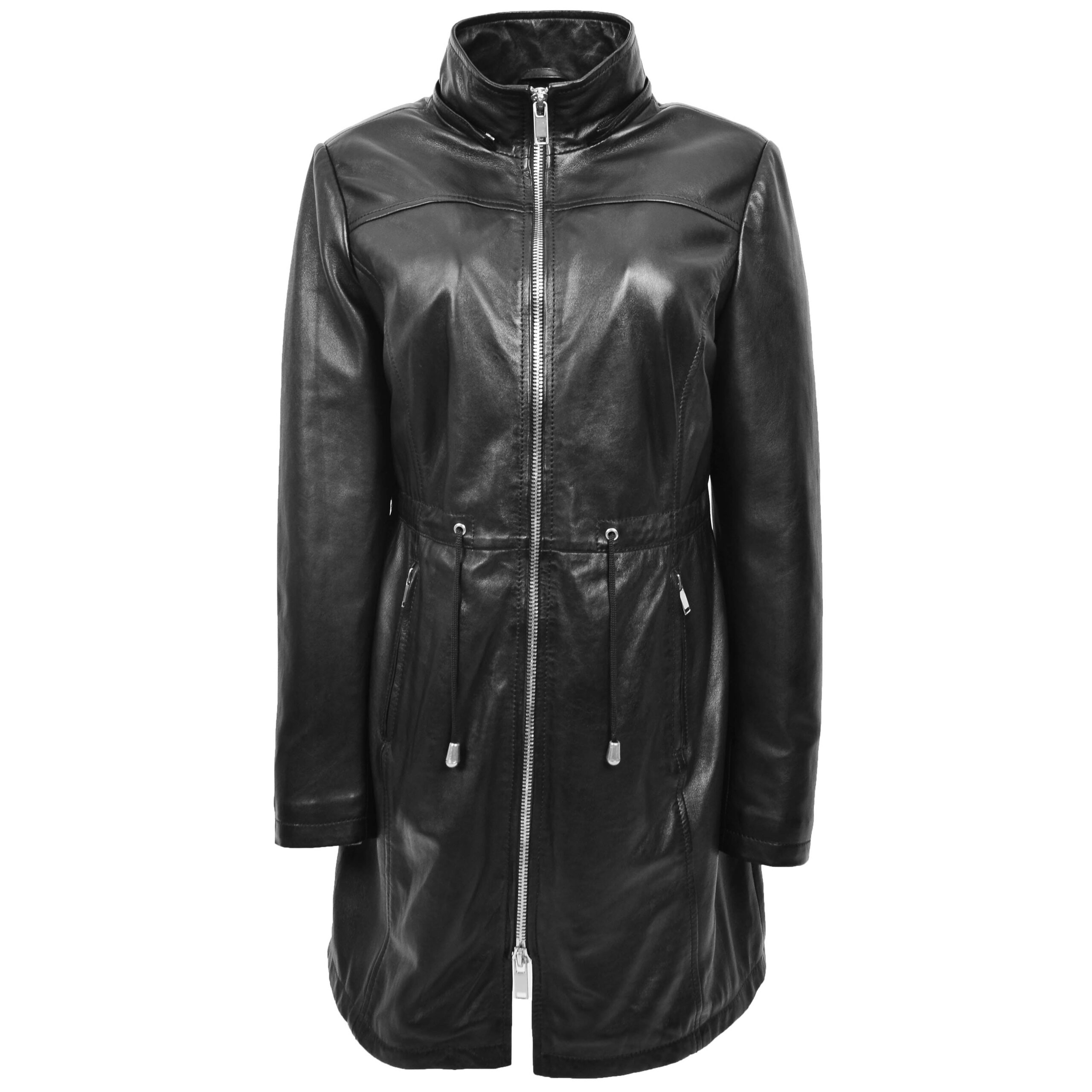 BUNERI Parka Cuir Tyra Noir avec Capuche Femme – Image 4