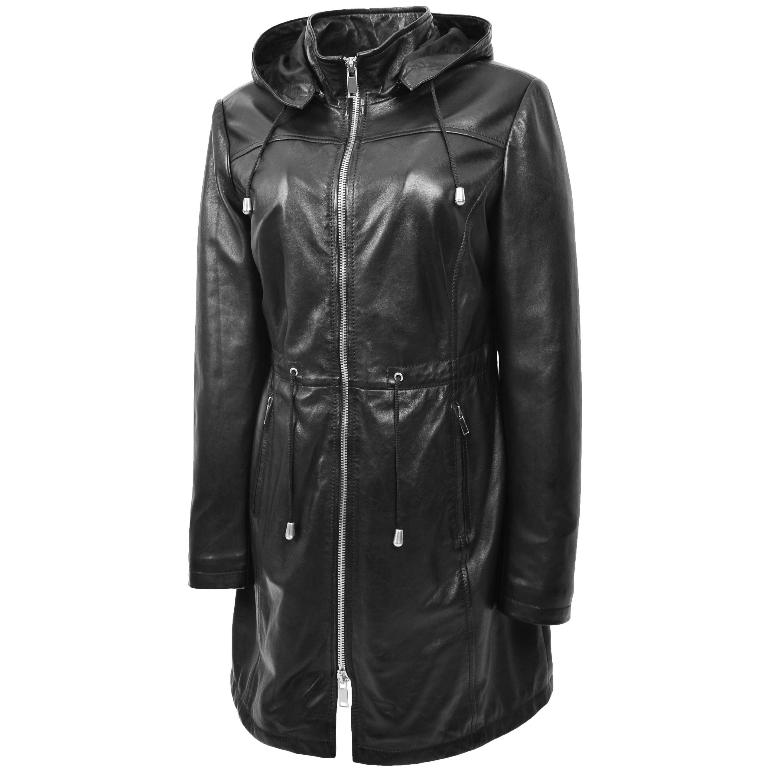 BUNERI Parka Cuir Tyra Noir avec Capuche Femme – Image 5