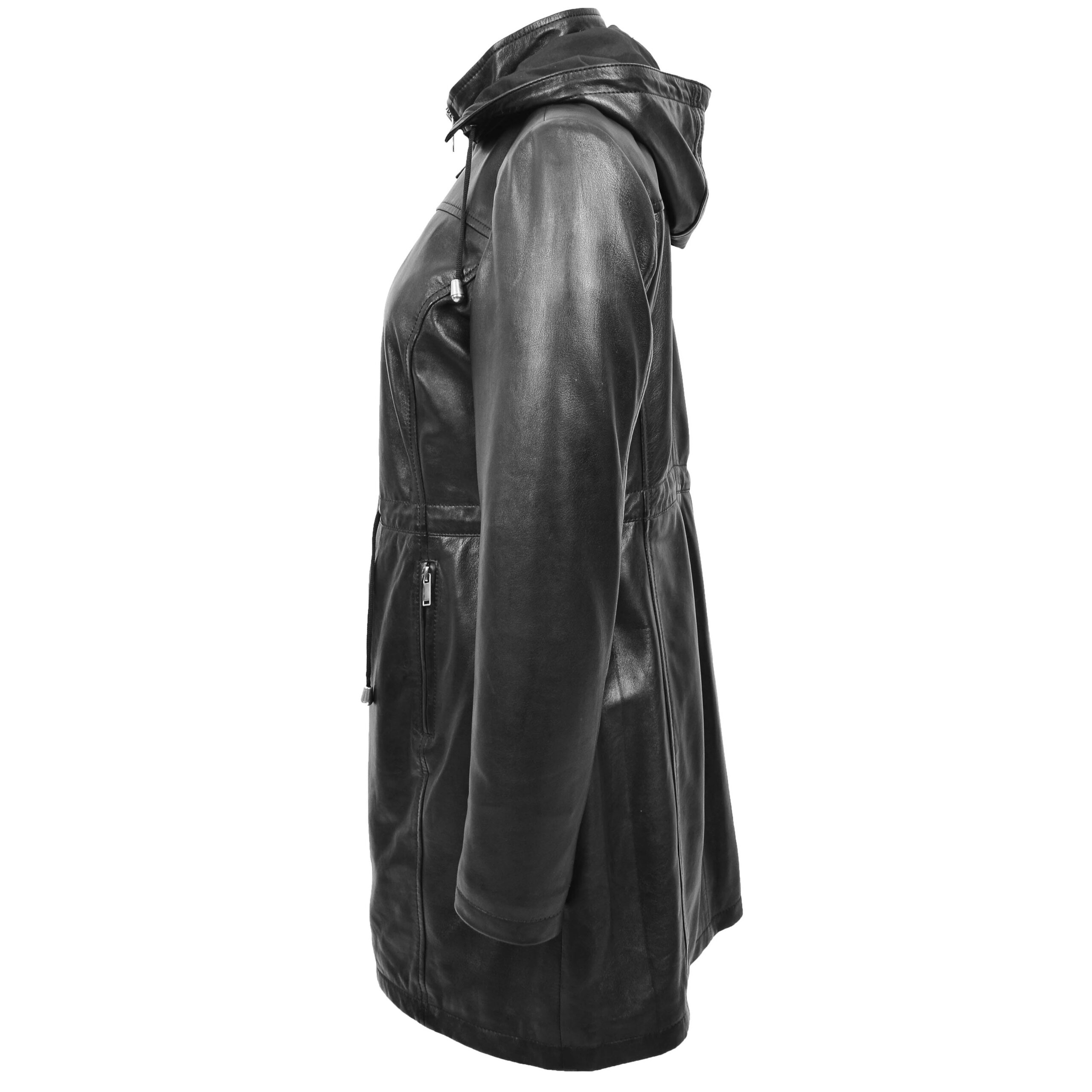 BUNERI Parka Cuir Tyra Noir avec Capuche Femme – Image 6