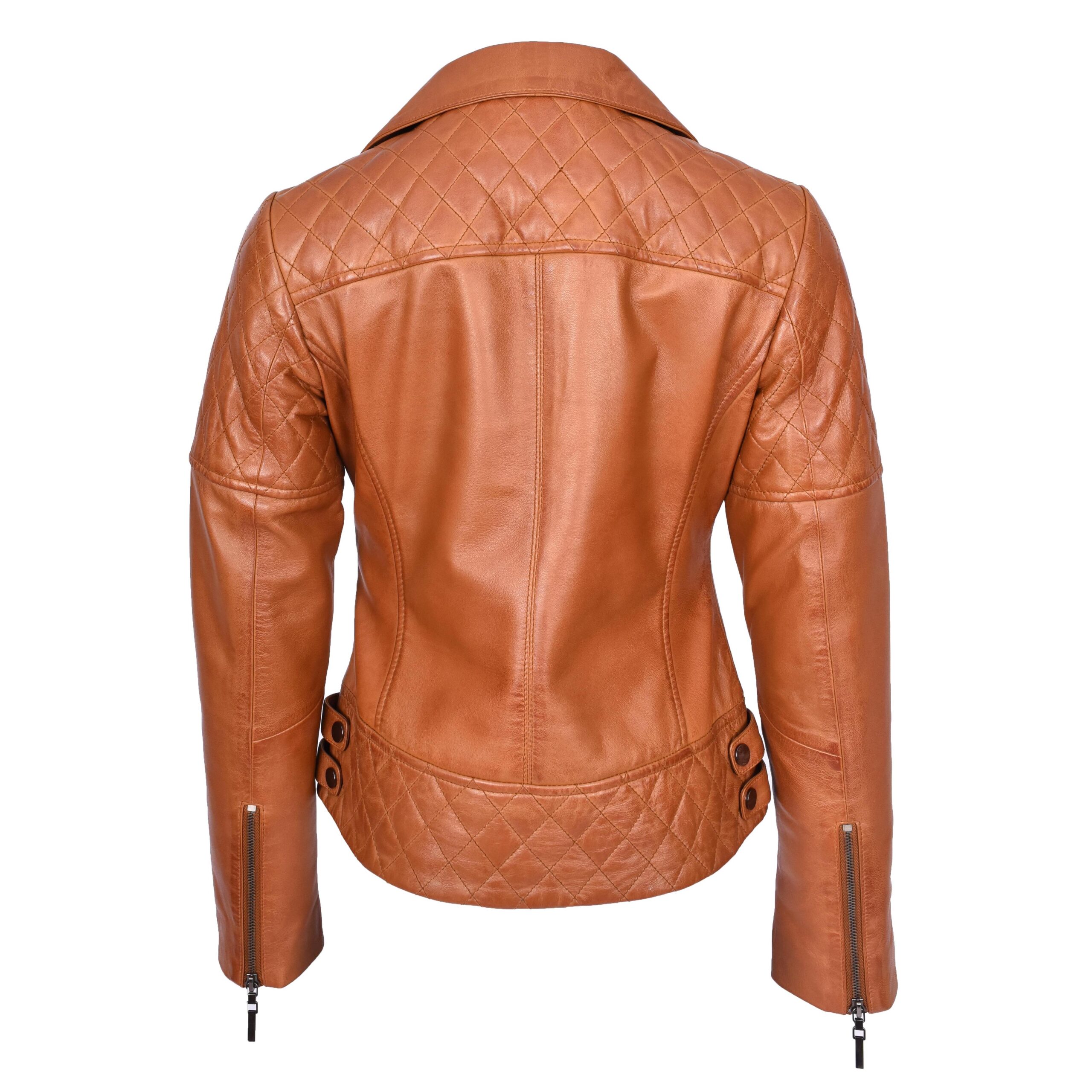 BUNERI Veste en Cuir Biker Tan pour Femme avec Détails Matelassés – Image 2