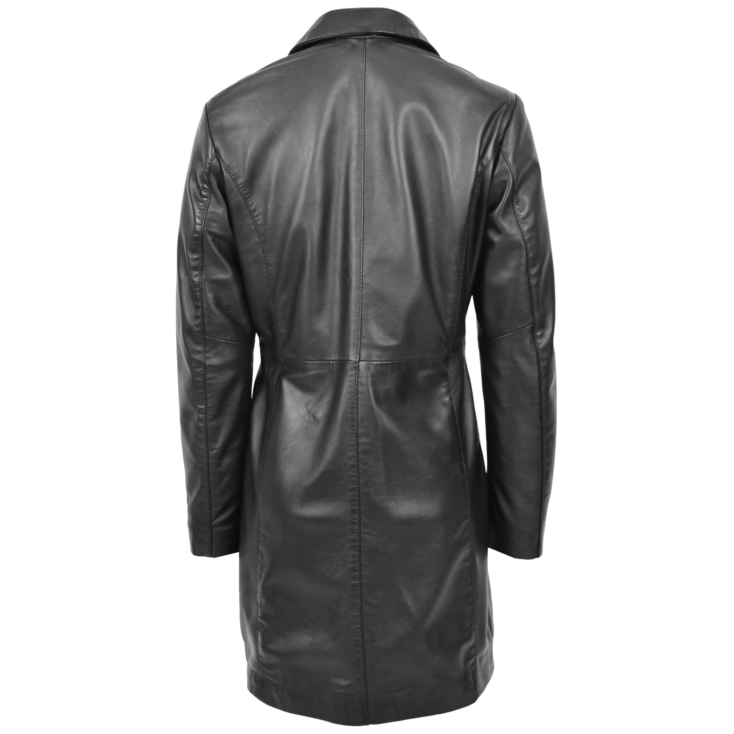 BUNERI F99 Manteau Mac en Cuir Véritable Noir 3/4 Longueur Classique pour Femme – Image 2