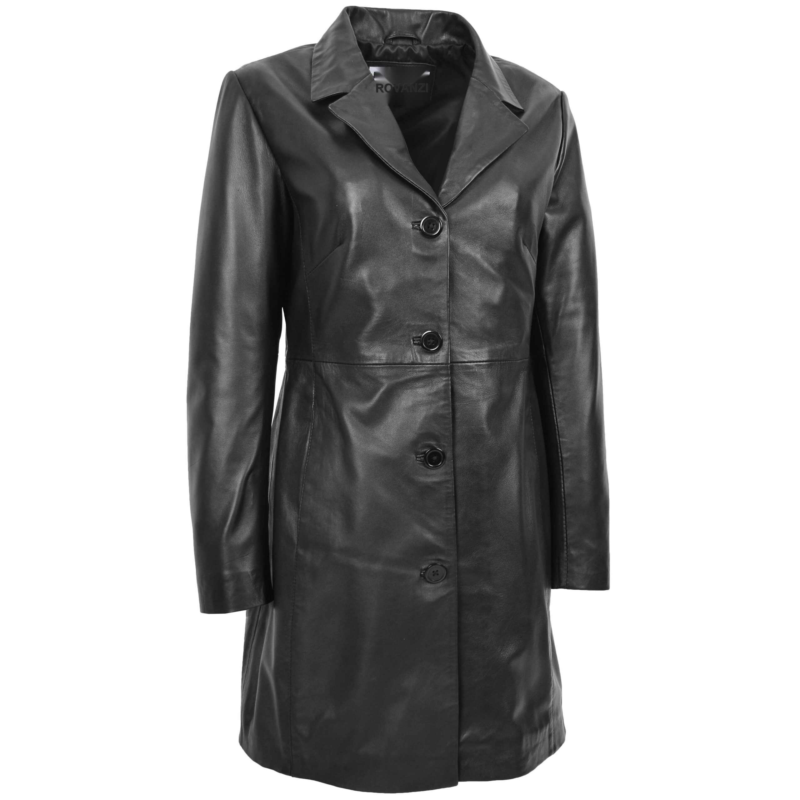 BUNERI F99 Manteau Mac en Cuir Véritable Noir 3/4 Longueur Classique pour Femme – Image 3