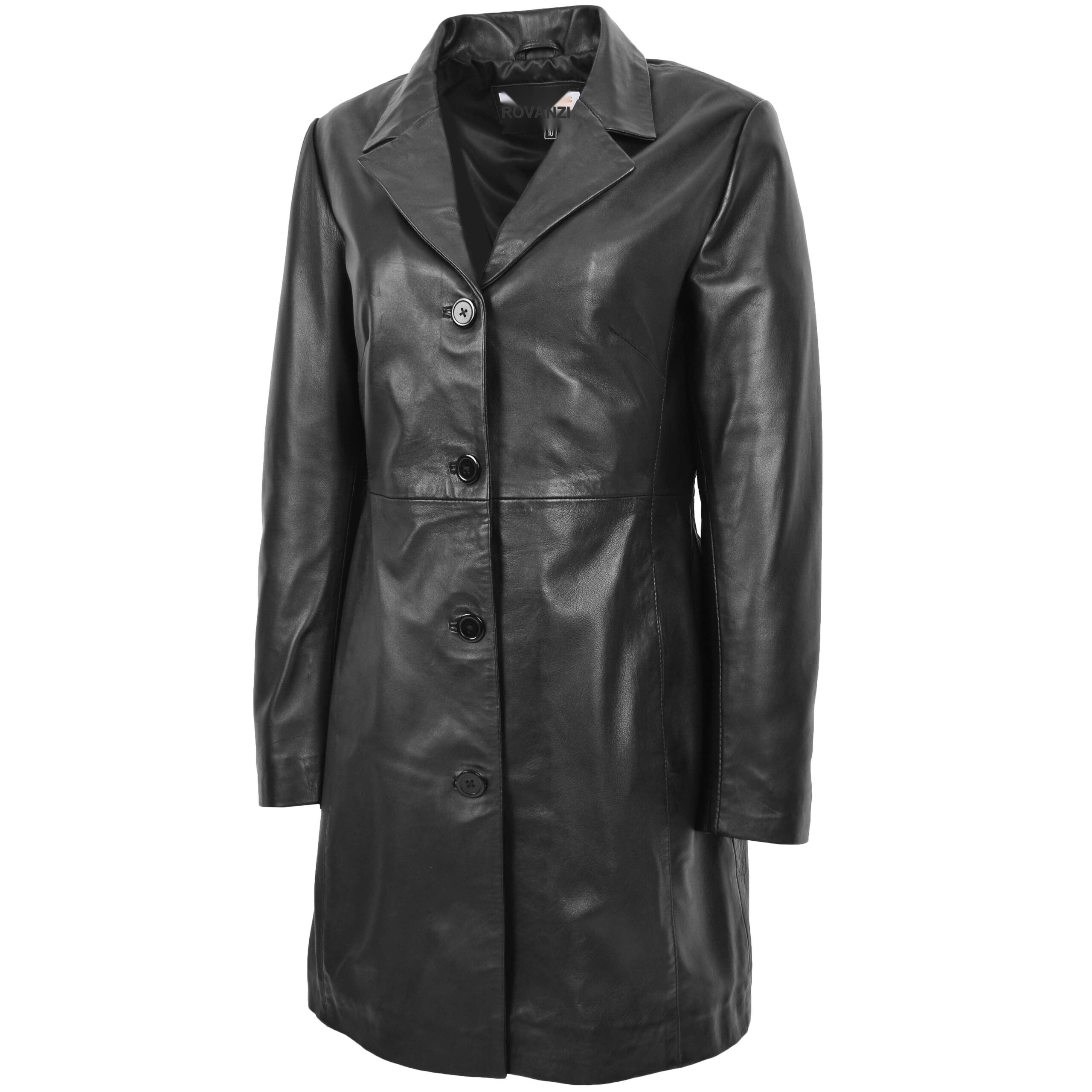 BUNERI F99 Manteau Mac en Cuir Véritable Noir 3/4 Longueur Classique pour Femme – Image 4