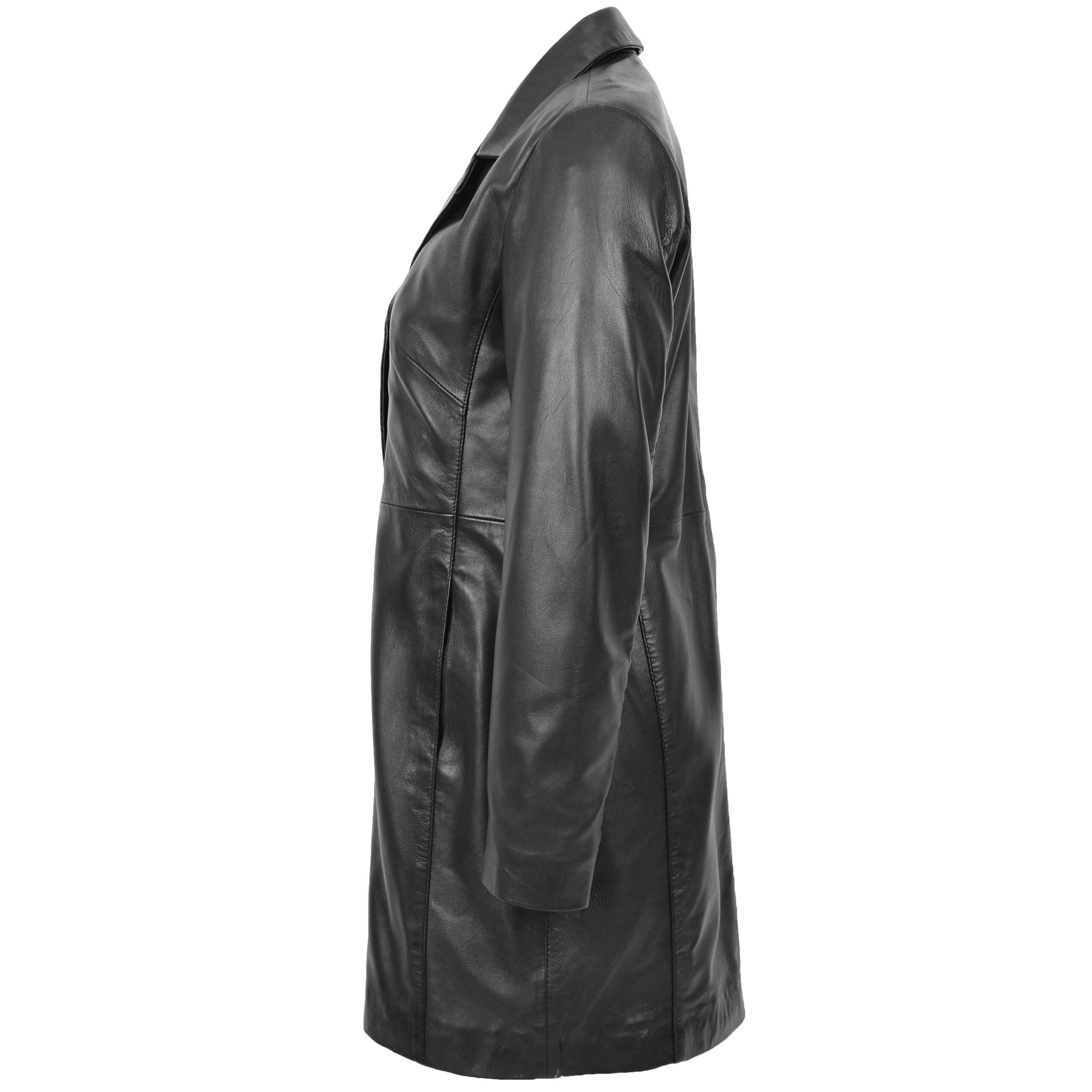BUNERI F99 Manteau Mac en Cuir Véritable Noir 3/4 Longueur Classique pour Femme – Image 5